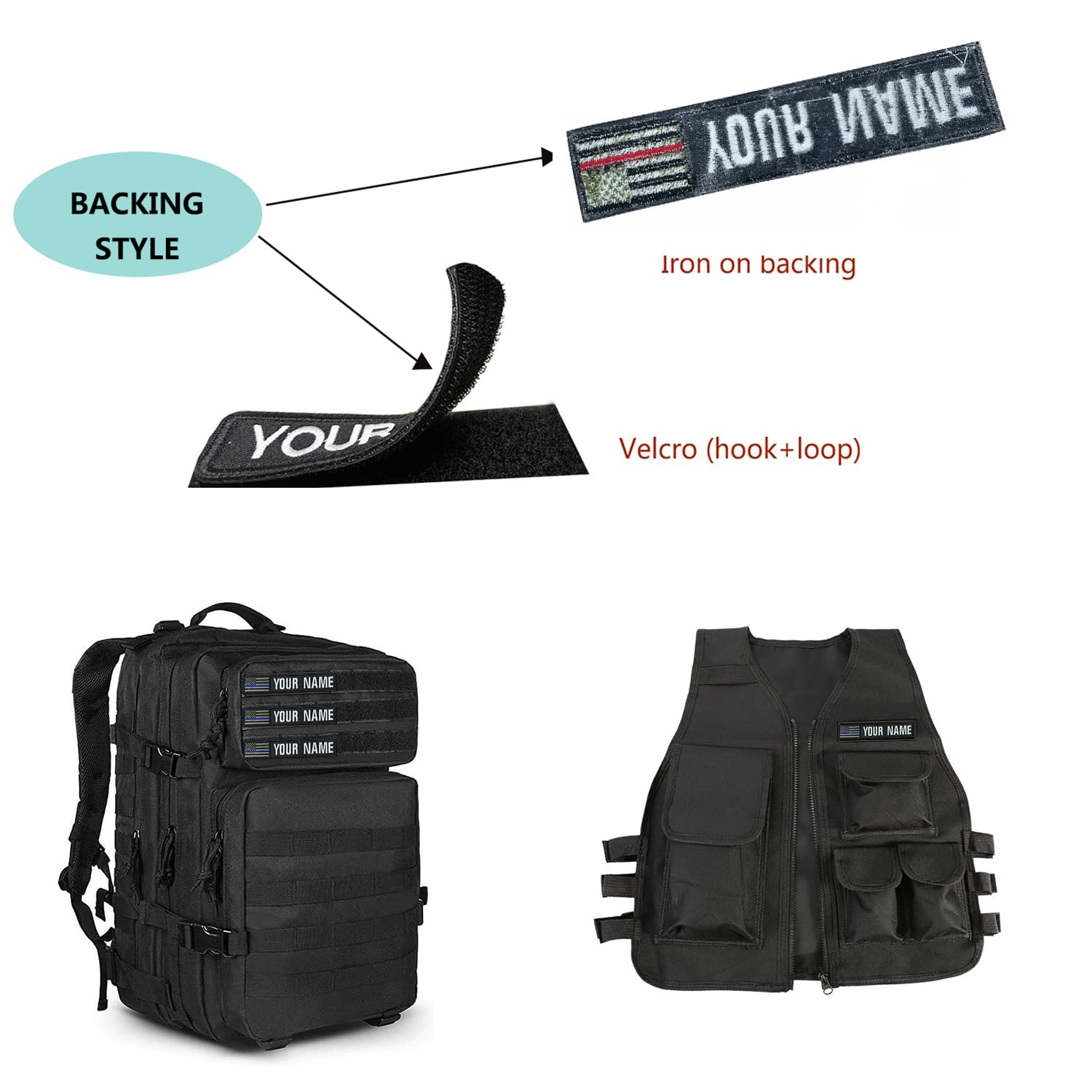Customized Name Patch 2pcs - American Flag Personalized Embroidered Tactical Tape for Bags, Uniforms & Jackets | Military Hook & Iron On Patches | Perfect for Military, Police & Outdoor Gear Identification
