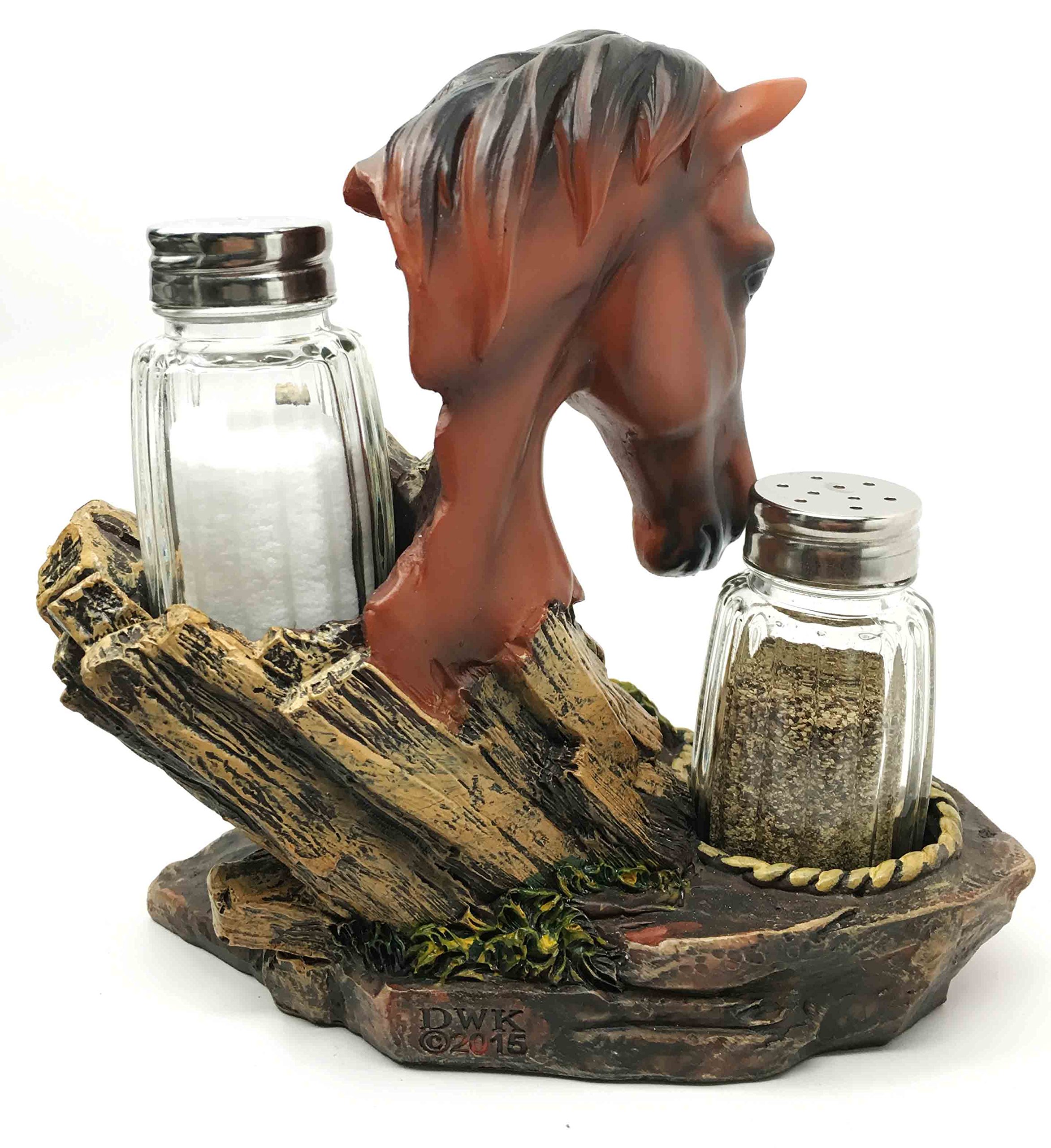 Western Decor Wagon Chestnut Stallion Horse Salt and Pepper Shaker Set - Rustic Kitchen Decor for Cowboy Themed Dining & Western Home Decor