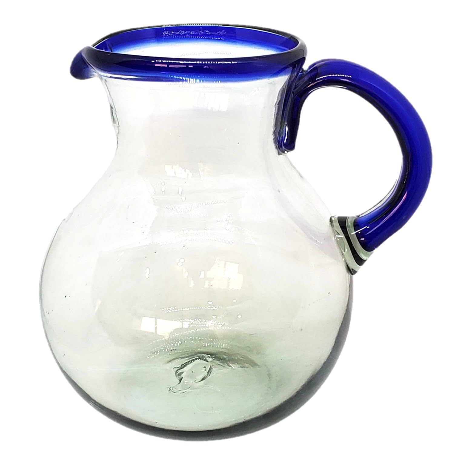 Cobalt Blue Rim 120 oz Large Bola Pitcher - Lead-Free & Toxin-Free Recycled Glass Pitcher for Iced Tea, Lemonade & Summer Beverages | Eco-Friendly Drinkware for Parties, BBQs & Outdoor Entertaining