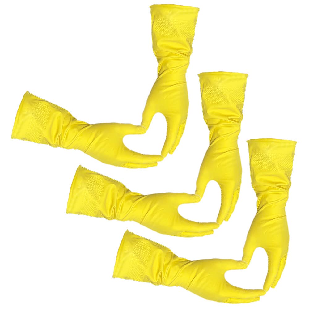 Large Yellow Reusable Kitchen Gloves for Dishwashing & Cleaning - Durable Household Rubber Gloves for Washing Dishes, Scrubbing, and Household Chores