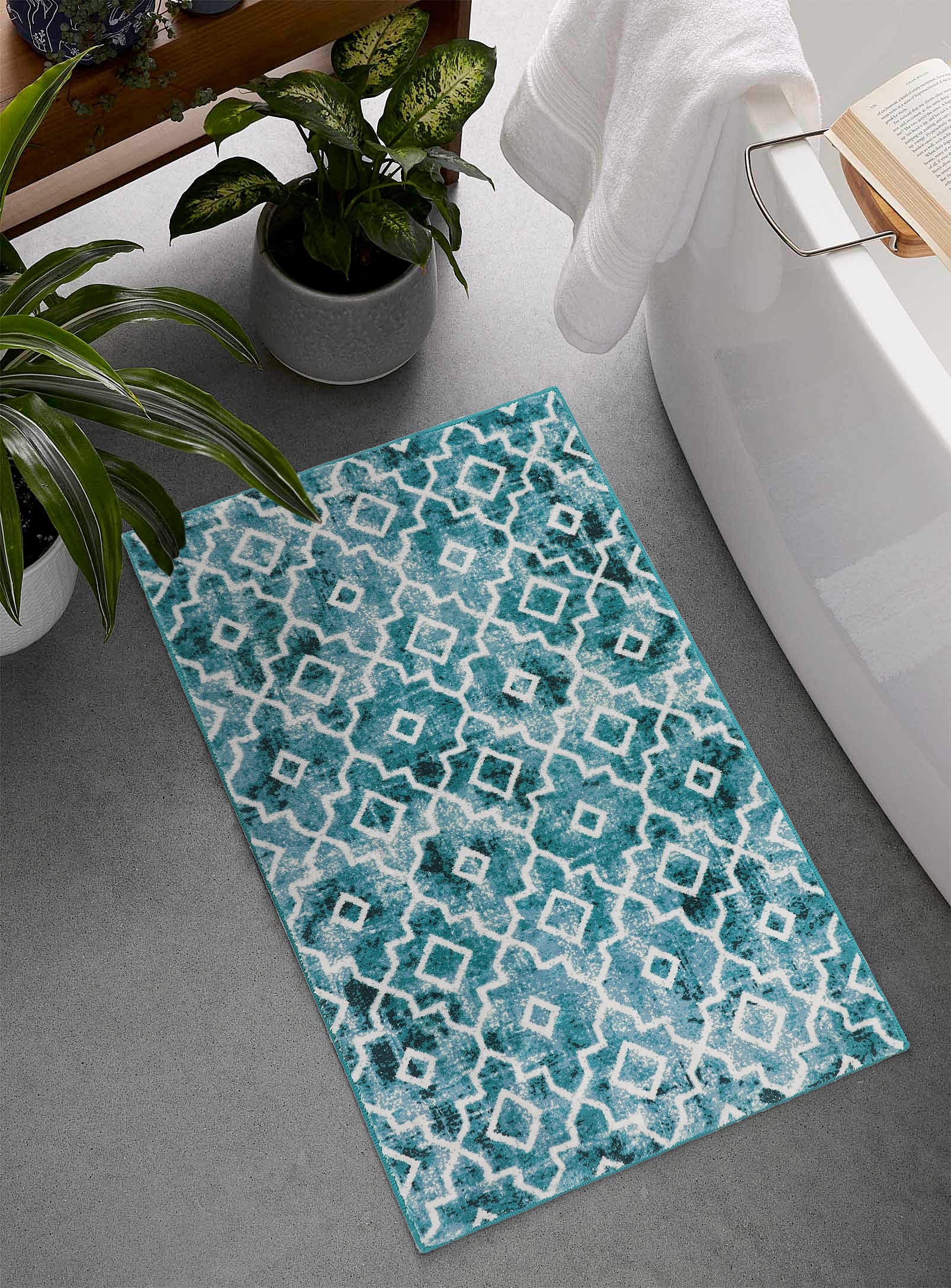 Wonnitar Moroccan Washable Area Rug - 2x3 Feet Teal Distressed Non-Slip Entryway Rug, Modern Geometric Faux Wool Carpet for Bathroom, Laundry, Indoor, Office, Living Room & Bedroom (Teal, 2'x3') - Perfect for Home Decor & High Traffic Areas