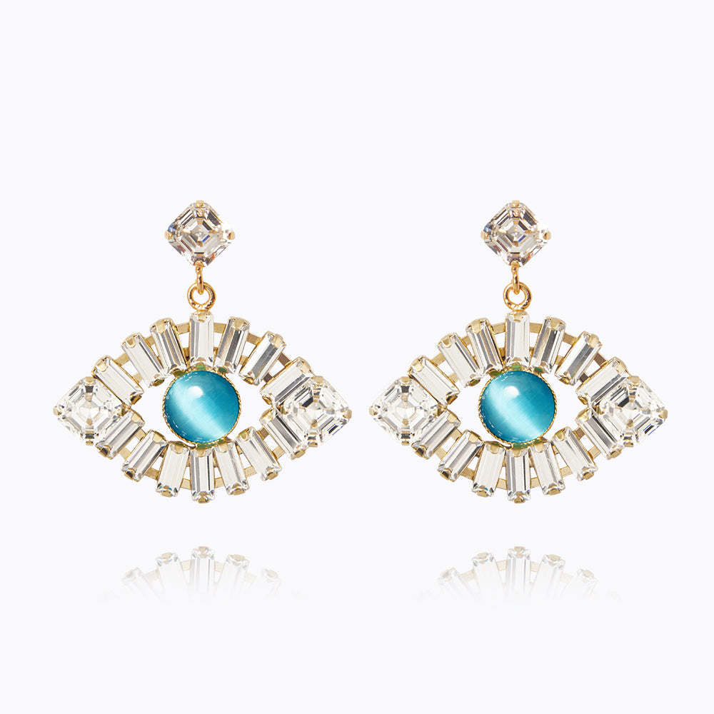 Greek Eye Statement Earrings - Crystal & Aquamarine Dangle Earrings for Women | Boho Chic Jewelry for Parties, Weddings & Everyday Wear