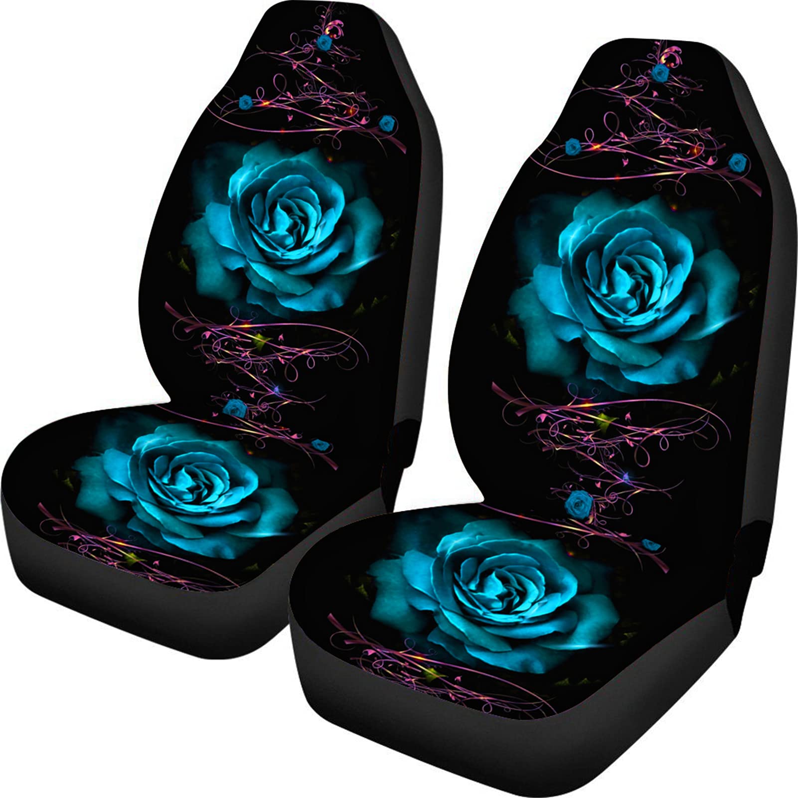 GLENLCWE Teal Rose Print Breathable Front Car Seat Covers - Universal Fit for Most Vehicles | Stylish & Comfortable Car Accessories for Women | Perfect for Daily Commute, Road Trips & Car Protection