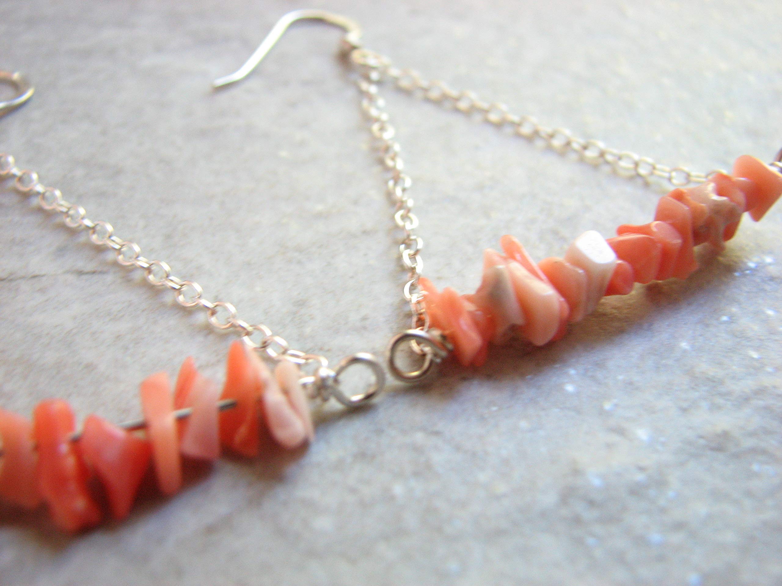 Sterling Silver Pink Shell Beaded Triangle Bar Earrings for Women - Dainty Boho Beach Jewelry Gift for Her - Perfect for Summer, Vacations & Special Occasions