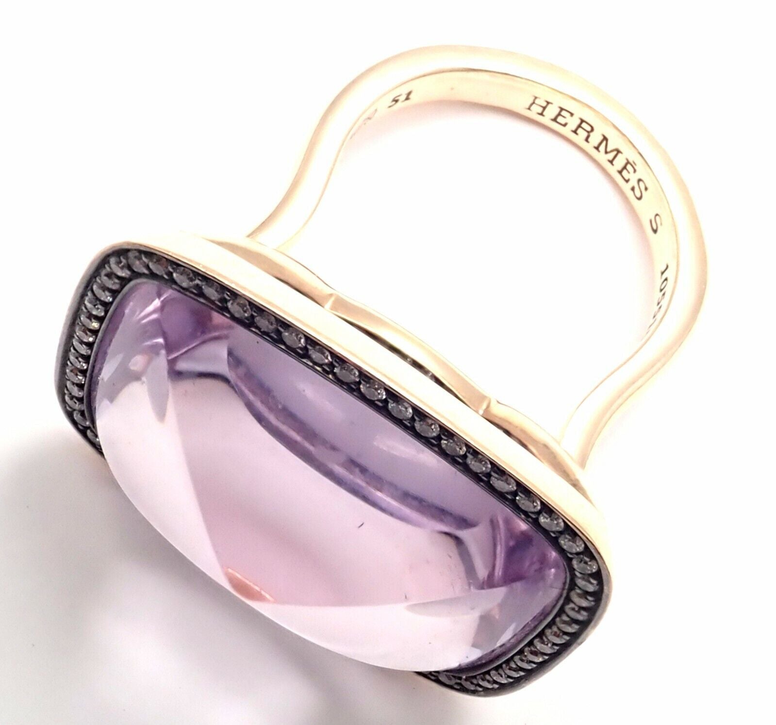 Authentic Hermes 18k Rose Gold Diamond Large Amethyst Ring - Luxury Jewelry for Women, Perfect for Weddings, Anniversaries & Special Occasions