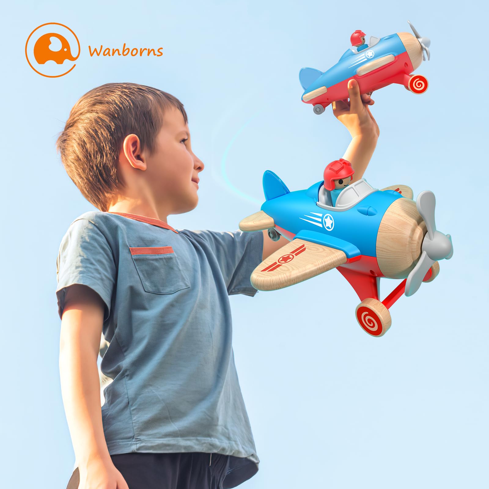 Wooden Airplane Toy for Kids - Educational Aviation Learning Toy with Sound & Light Effects, Wooden Truck Vehicle for Boys & Girls Ages 18 Months to 5 Years - Perfect for Pretend Play, STEM Learning & Birthday Gifts