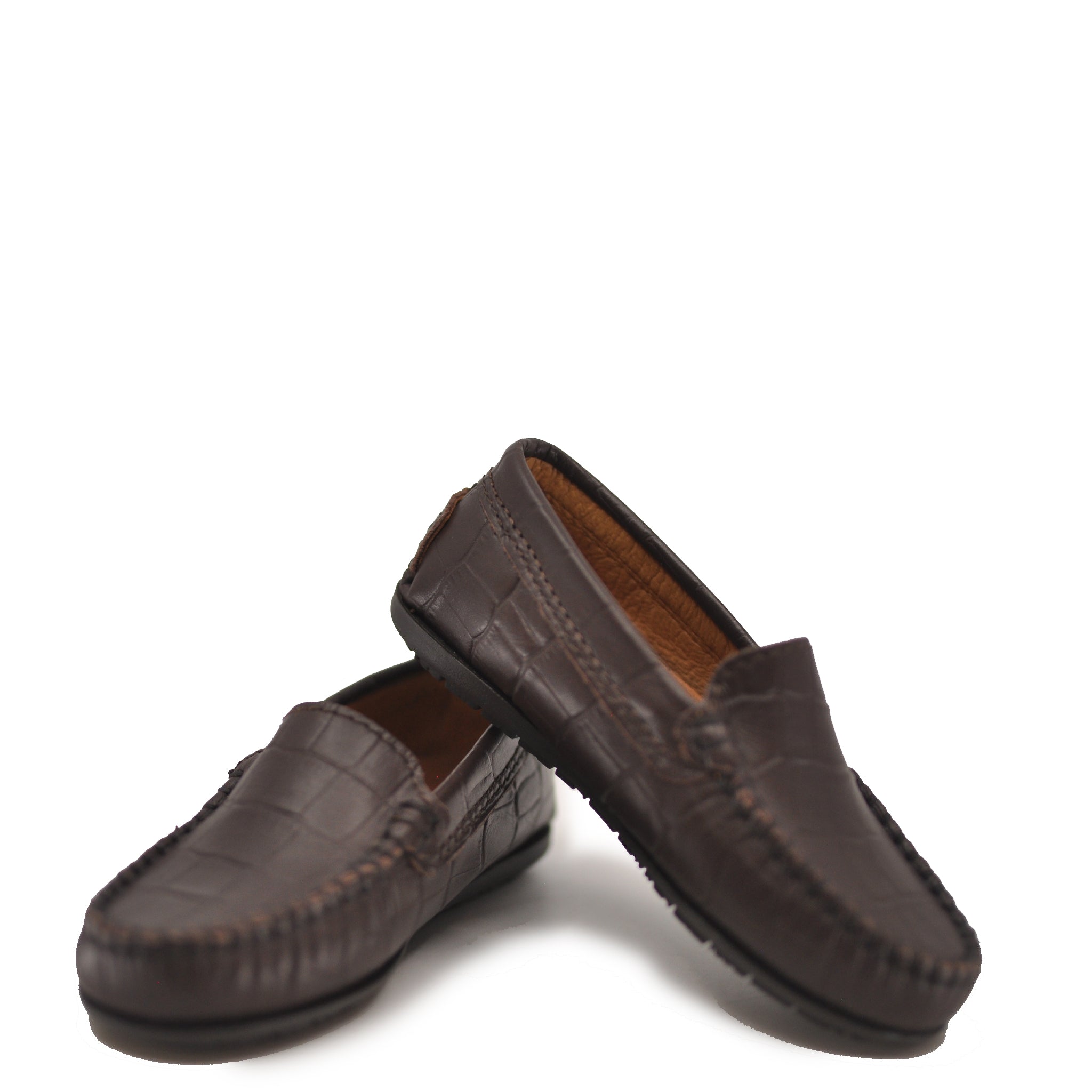Men's Atlanta Moccasin Dark Brown Crocodile Leather Loafers - Comfortable Slip-On Dress Shoes for Business Casual & Office Wear