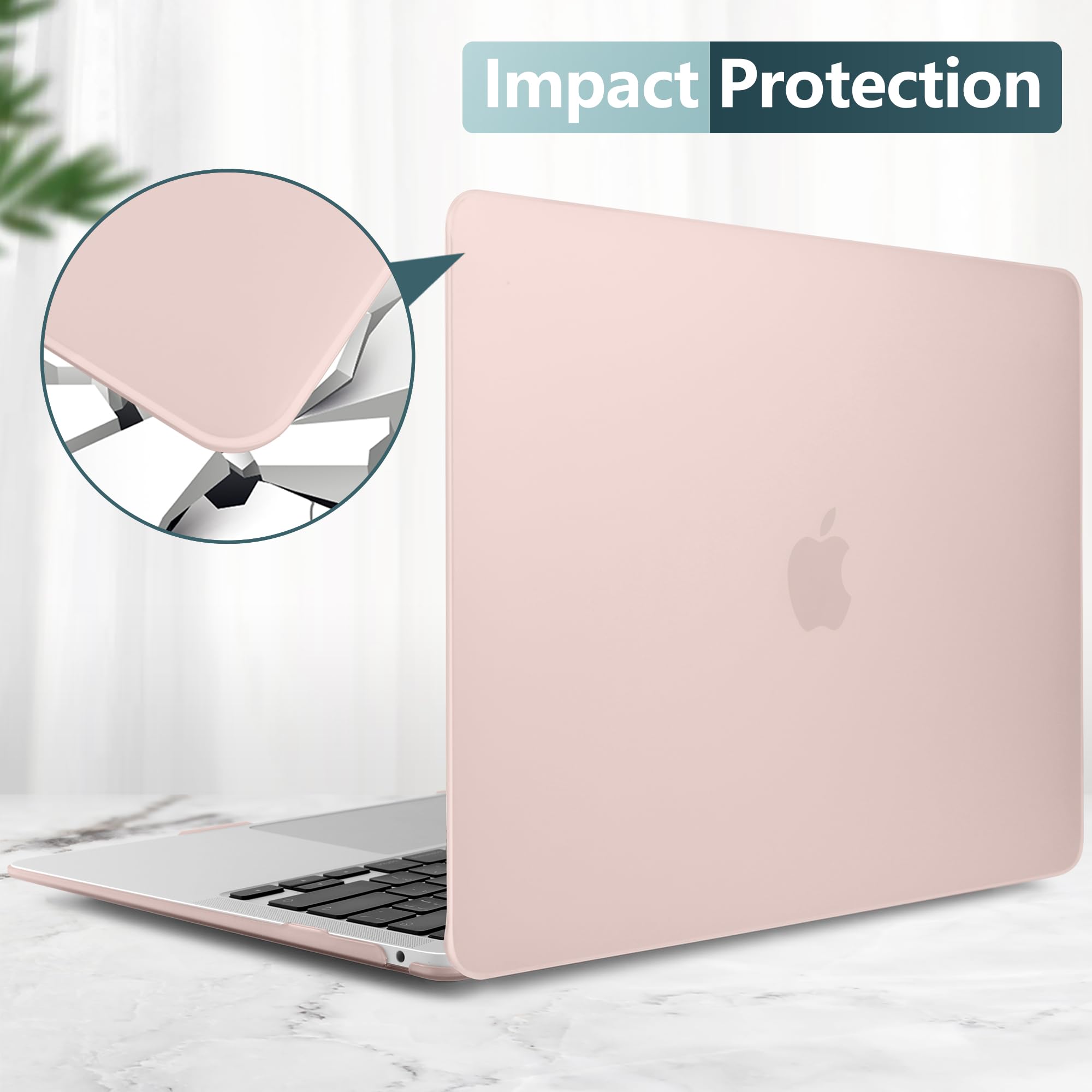 DONGKE Hard Plastic Shell Case & Keyboard Cover for MacBook Air 13 inch (2021 2020 2019 2018 Release A2337 M1 A2179 A1932) - Compatible with Retina Display & Touch ID, Chalk Pink | Protective Cover for Work, Travel & School Use