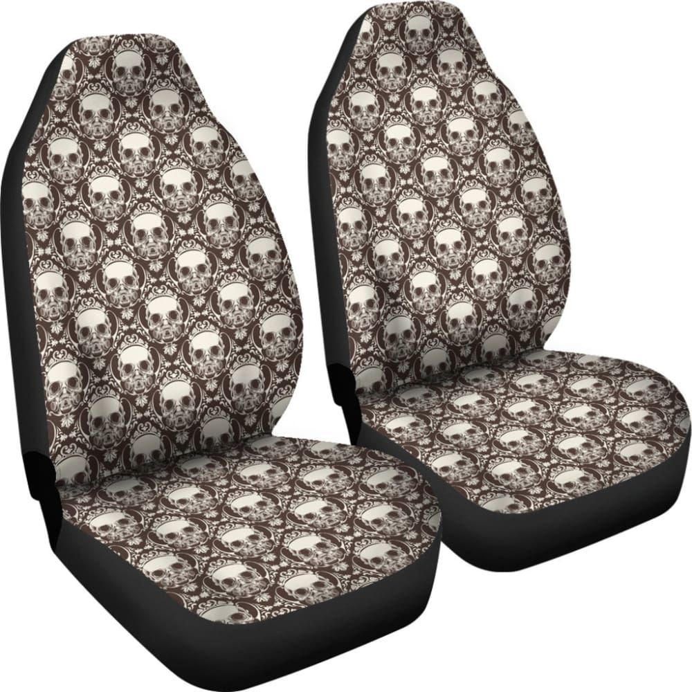 2 Pcs Floral Sugar Skull Car Seat Covers - Day of The Dead Decor for Cars - Perfect for Halloween, Dia de Los Muertos & Mexican Themed Parties