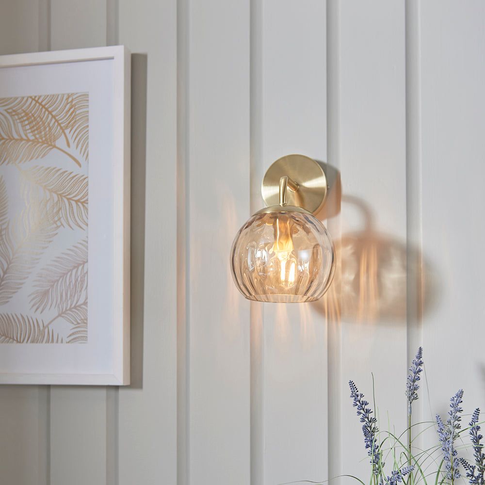 Amber 1Lt Wall Light with Champagne Brass Finish - Elegant Lighting for Bedroom, Living Room, and Hallway Decor
