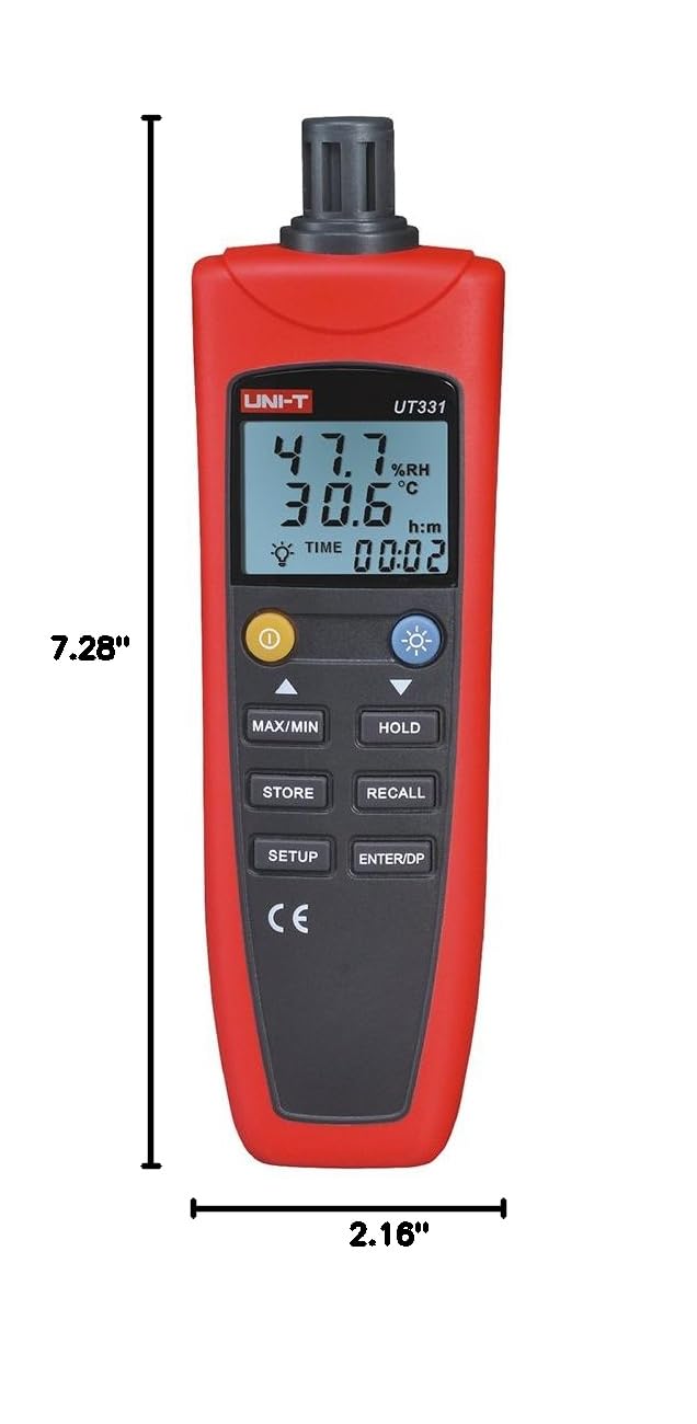 UNI-T UT331 Digital Thermometer Hygrometer with Dew Point Measurement -20°C to 60°C (-4°F to 140°F) Range, 0-100% RH, °C/°F Switchable, MAX/MIN Display & USB PC Software - Perfect for HVAC, Food Storage, Laboratory, and Industrial Environments