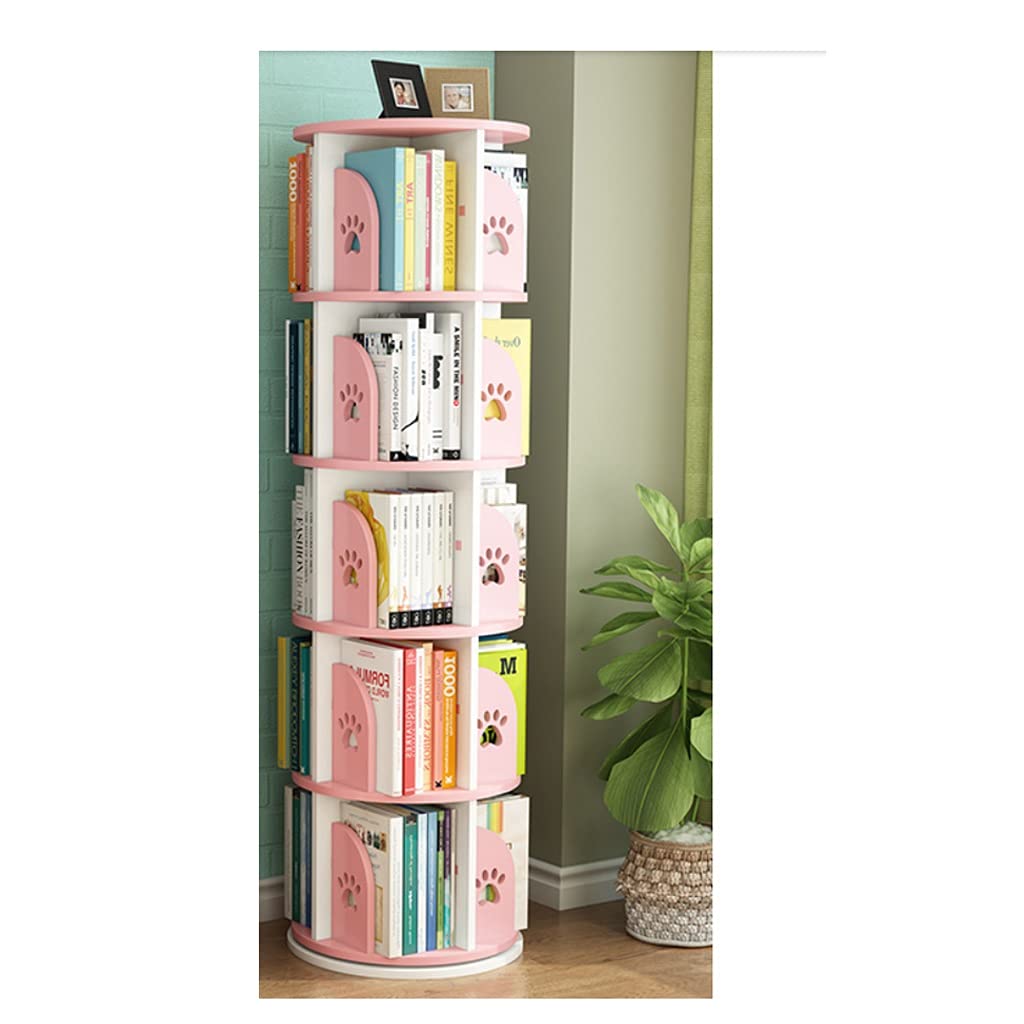 Rotating Bookshelf - 360° Space Saving Floor to Ceiling Bookcase for Kids, Students & Home Organization | Modern Pink Book Storage for Bedroom, Nursery & Study Room | Easy Assembly Children's Book Rack