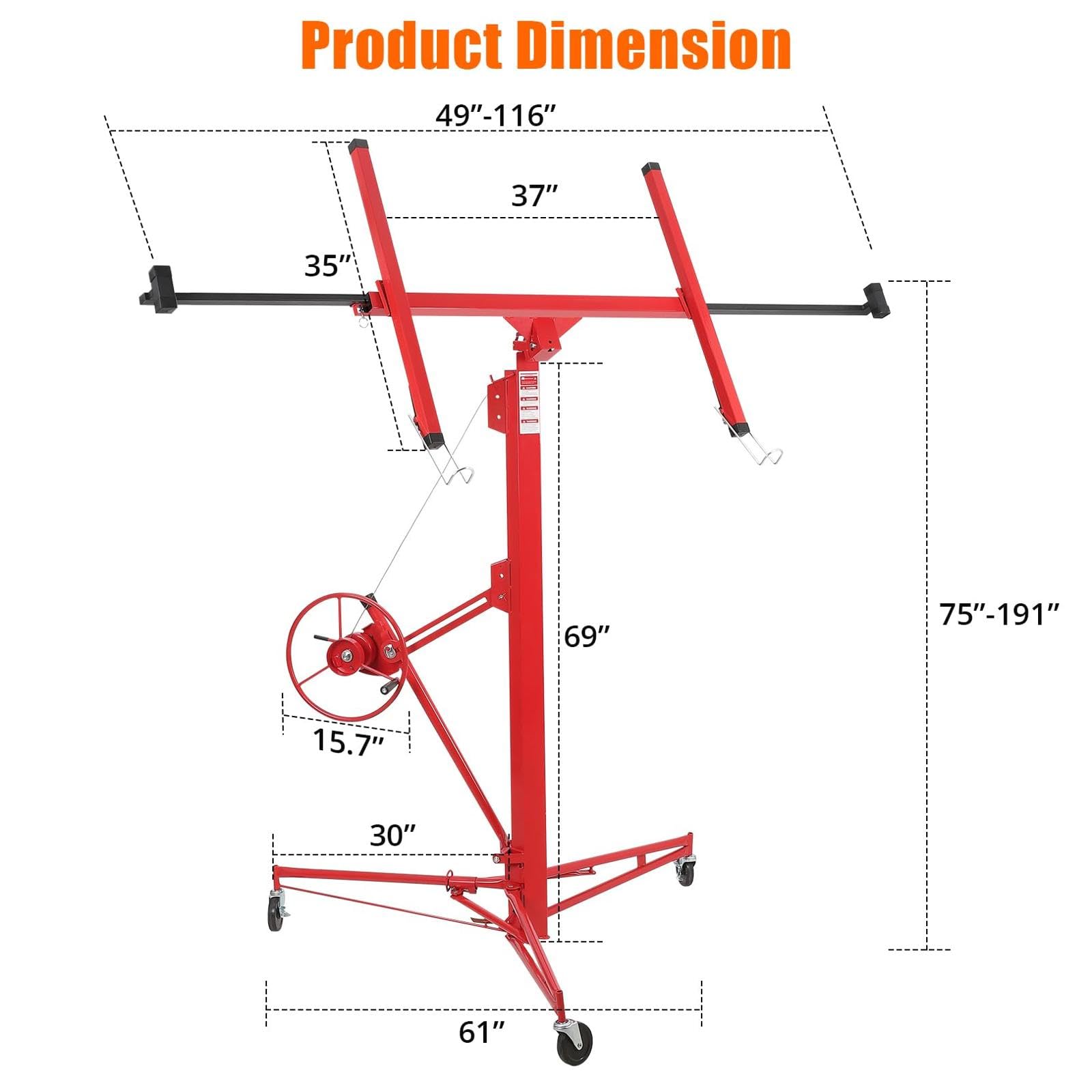 GARVEE 16FT Drywall Lift - 150LBS Capacity Adjustable Ceiling Panel Hoist for Home Renovation & Construction Projects | Perfect for Installing Drywall, Ceiling Tiles & Plasterboard