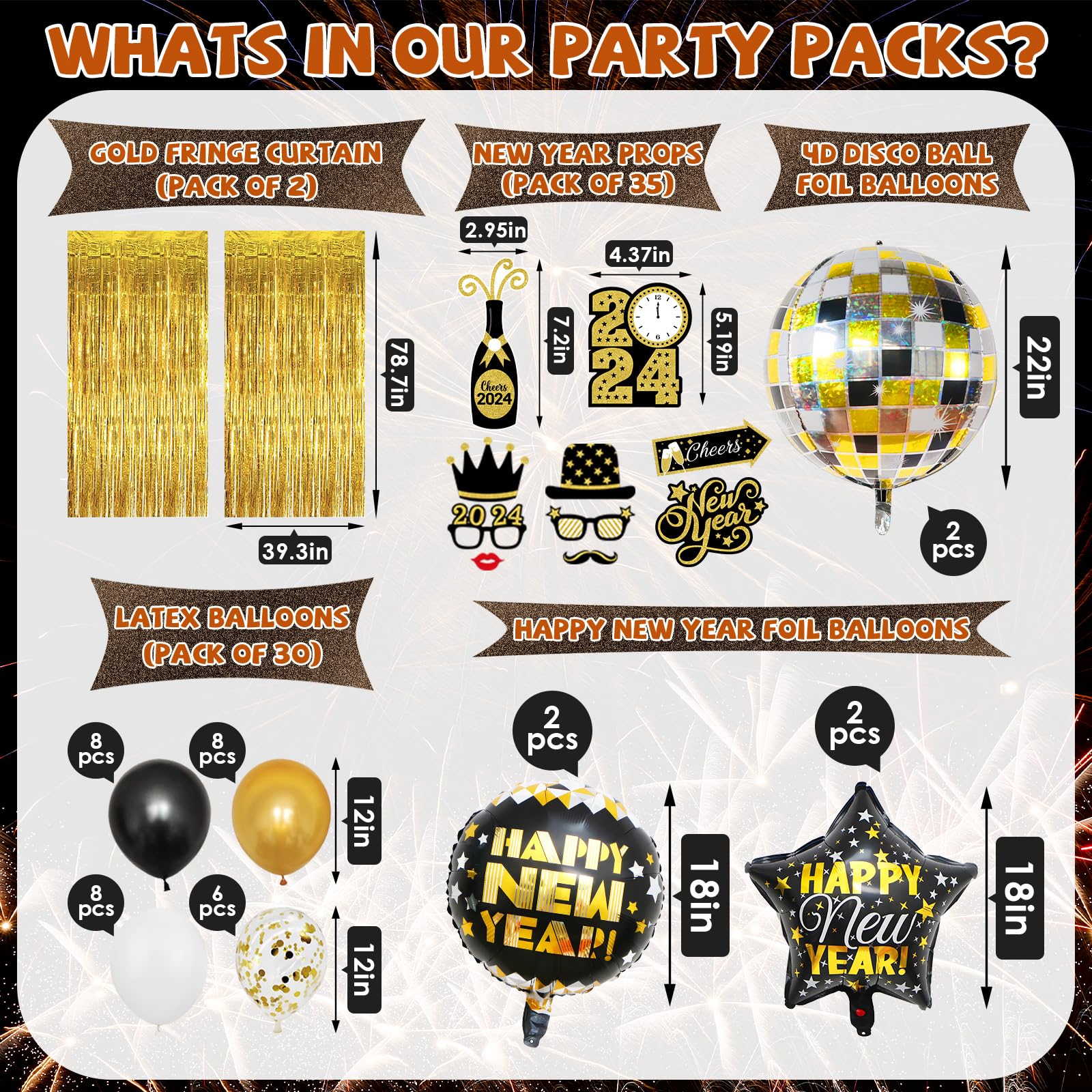2025 New Year's Eve Party Supplies Kit - 74-Piece Set with 4D Disco Ball Balloons, Happy New Year Banner, Fringe Curtain & NYE Decorations for 2025 Celebrations | Perfect for Home Parties, Countdown Events & New Year Decorations