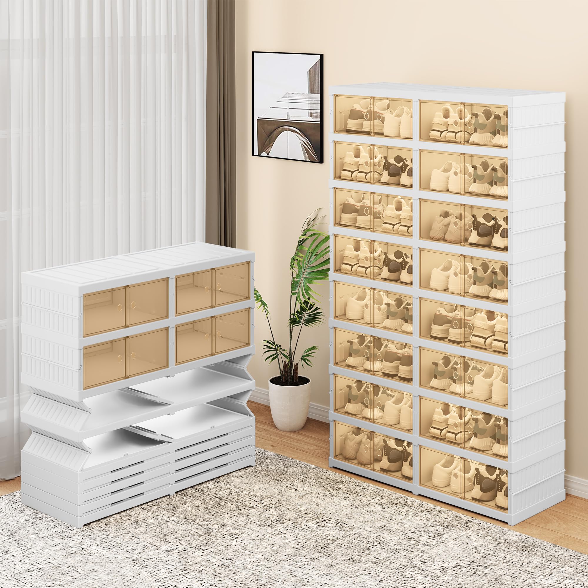 YITAHOME 8-Tier 32-Pair Shoe Rack with Magnetic Doors - Foldable Shoe Storage Cabinet for Entryway, Closet & Living Room - Space-Saving Sneaker Organizer for Small Spaces (White) | Perfect for Apartments, Dorms & Home Organization