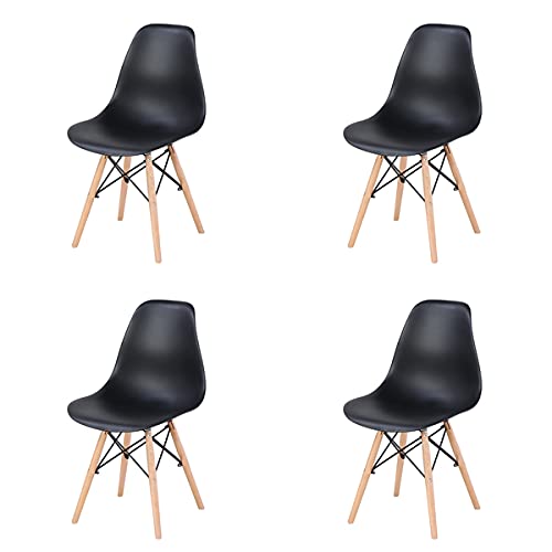 4-Pack Black Modern Chairs - Natural Beech Wood Frame with ABS Backrest - Multi-Purpose for Living Room, Dining Room, Office & Study - Comfortable Seating for Home & Workspace