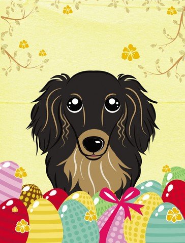 Longhair Black and Tan Dachshund Easter Egg Hunt Flag - Decorative Garden Flag for Spring Celebrations, Dog Lover Outdoor Decor, Easter Party & Backyard Decorations