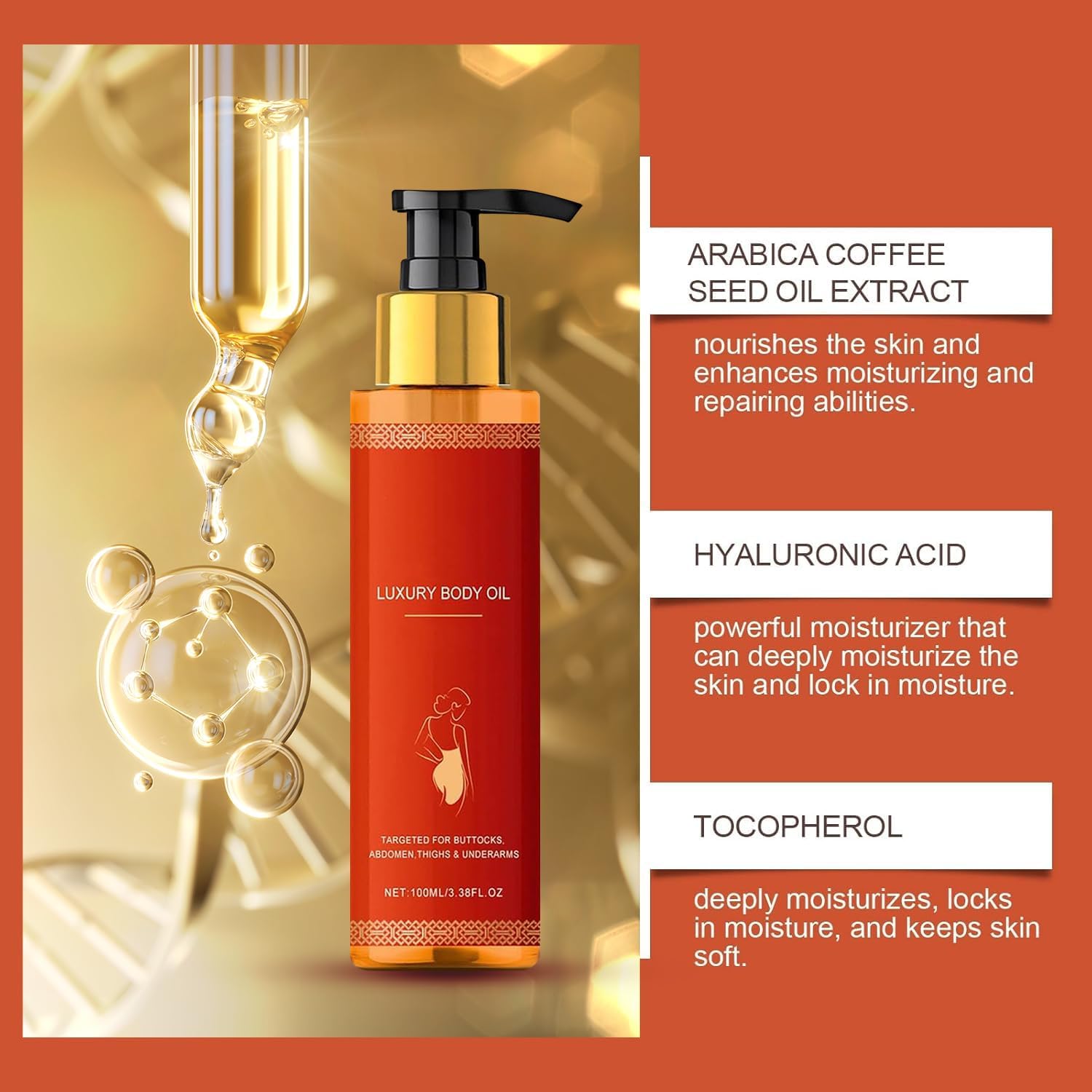 Firming Body Oil for Hydration & Skin Tightening - 3.38 fl oz Anti-Aging Moisturizer for Arms, Legs & Full Body - Perfect for Post-Workout Recovery & Nighttime Skincare Routine
