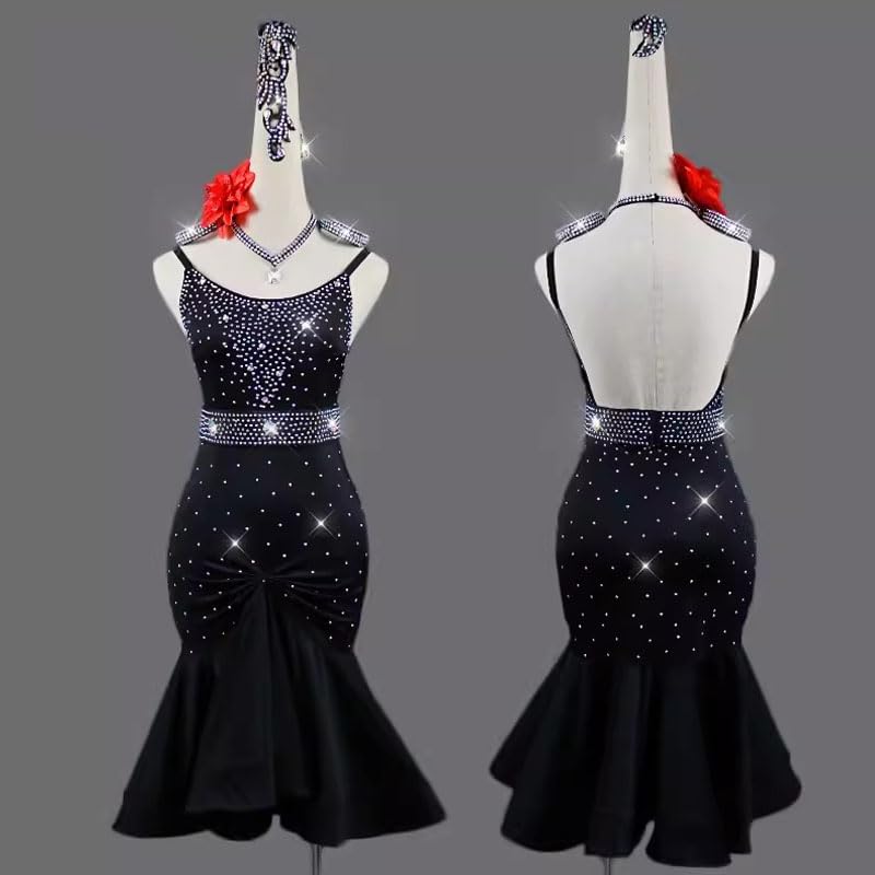 Women's Latin Dance Dress - Shiny Rhinestone Salsa Ballroom Competition Outfit, Sleeveless Performance Skirt for Samba, Tango & Cha Cha | Perfect for Dance Shows, Performances & Competitions