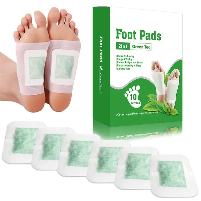 KLIFFOO Organic Green Tea Foot Pads for Stress Relief & Detox - Pain Free Sleep Aid, Premium Adhesive Foot Patches for Relaxation & Toxin Removal - Perfect for Nighttime Use, Travel & Post-Workout Recovery