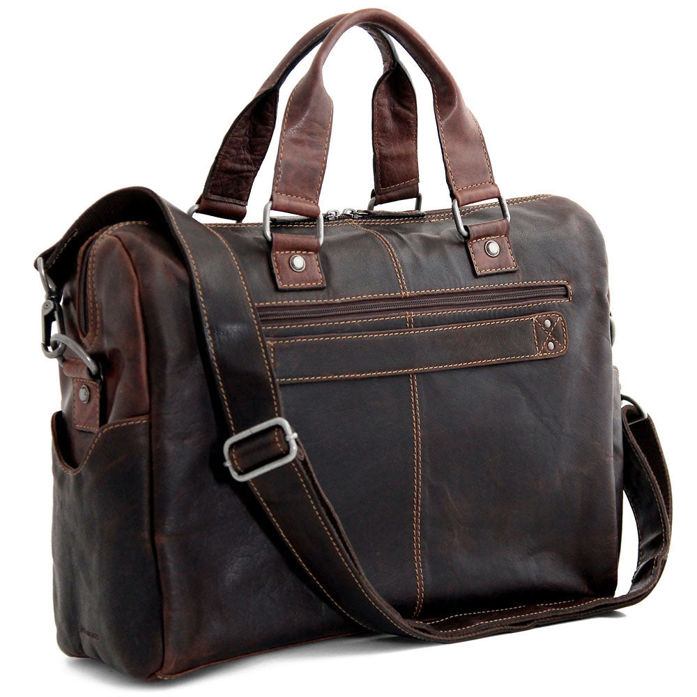 Premium Zippered Leather Briefcase with Front Flap Pocket - Business Laptop Bag for Men & Women - Ideal for Office, Travel, and Professional Meetings #7316