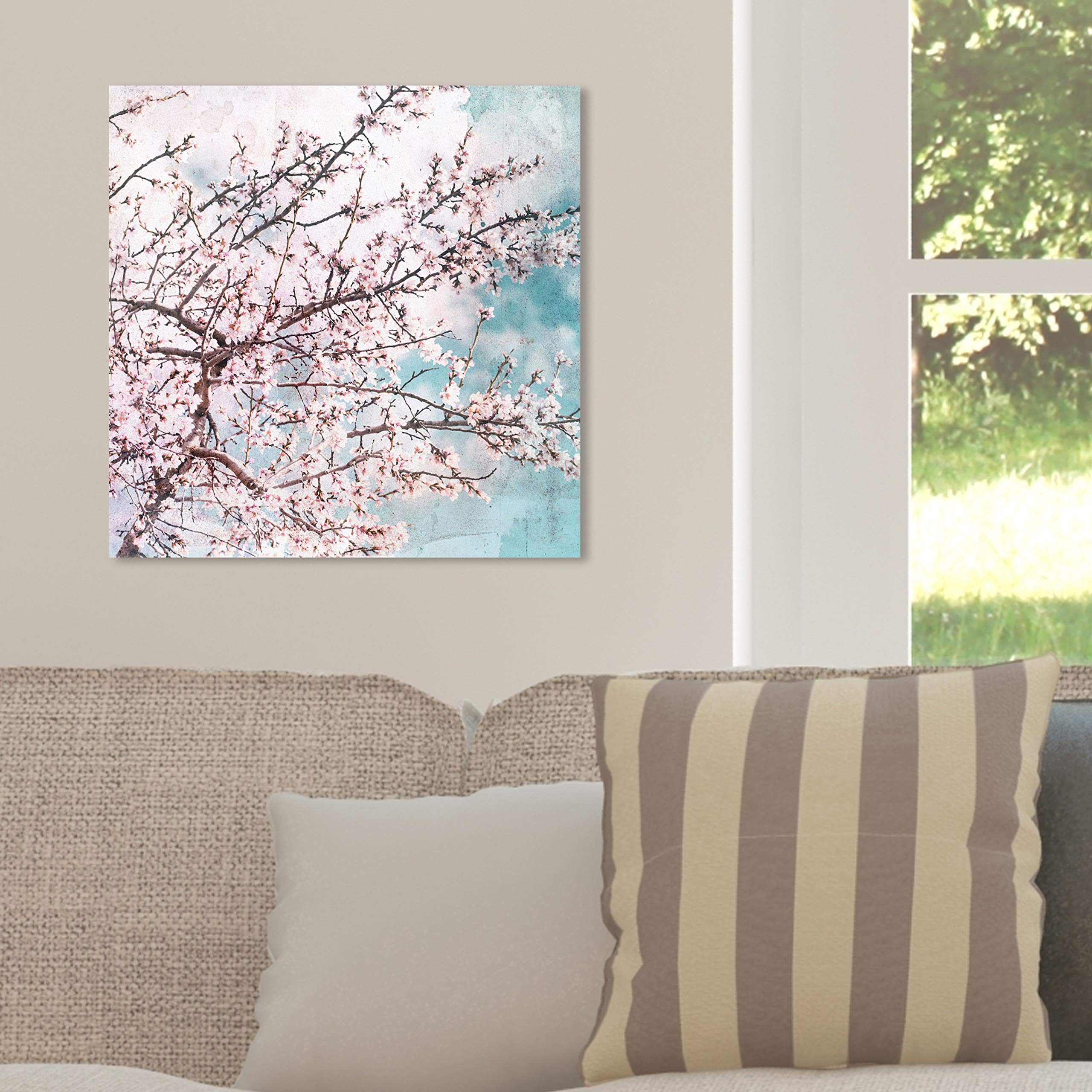 Oliver Gal Artist Co. 'Blossoming in The Air' Pink & Blue Botanical Wall Art Canvas Print - 20x20 Inches Modern Home Decor for Living Room, Bedroom & Office