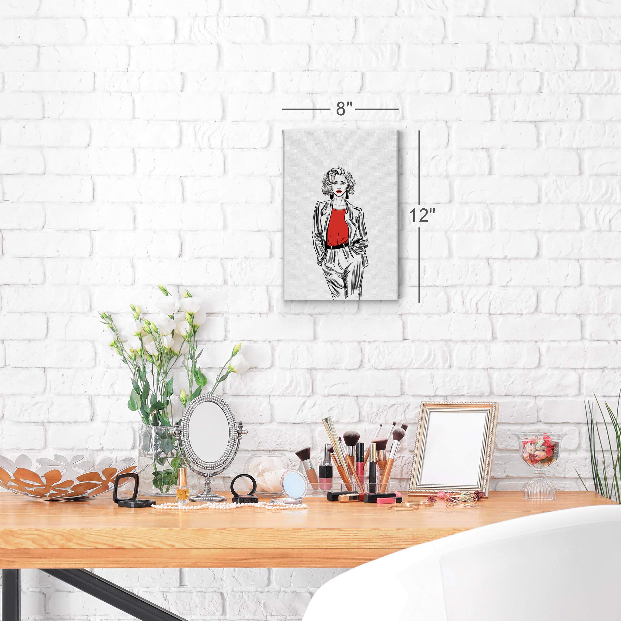 Modern Red Lips Sketch Canvas Print - Glam Fashion Wall Art for Women, Office, Bathroom, Teen Girls Room & Dorm Decor - Ready to Hang 40x30 - Perfect for Living Room, Bedroom & Home Décor