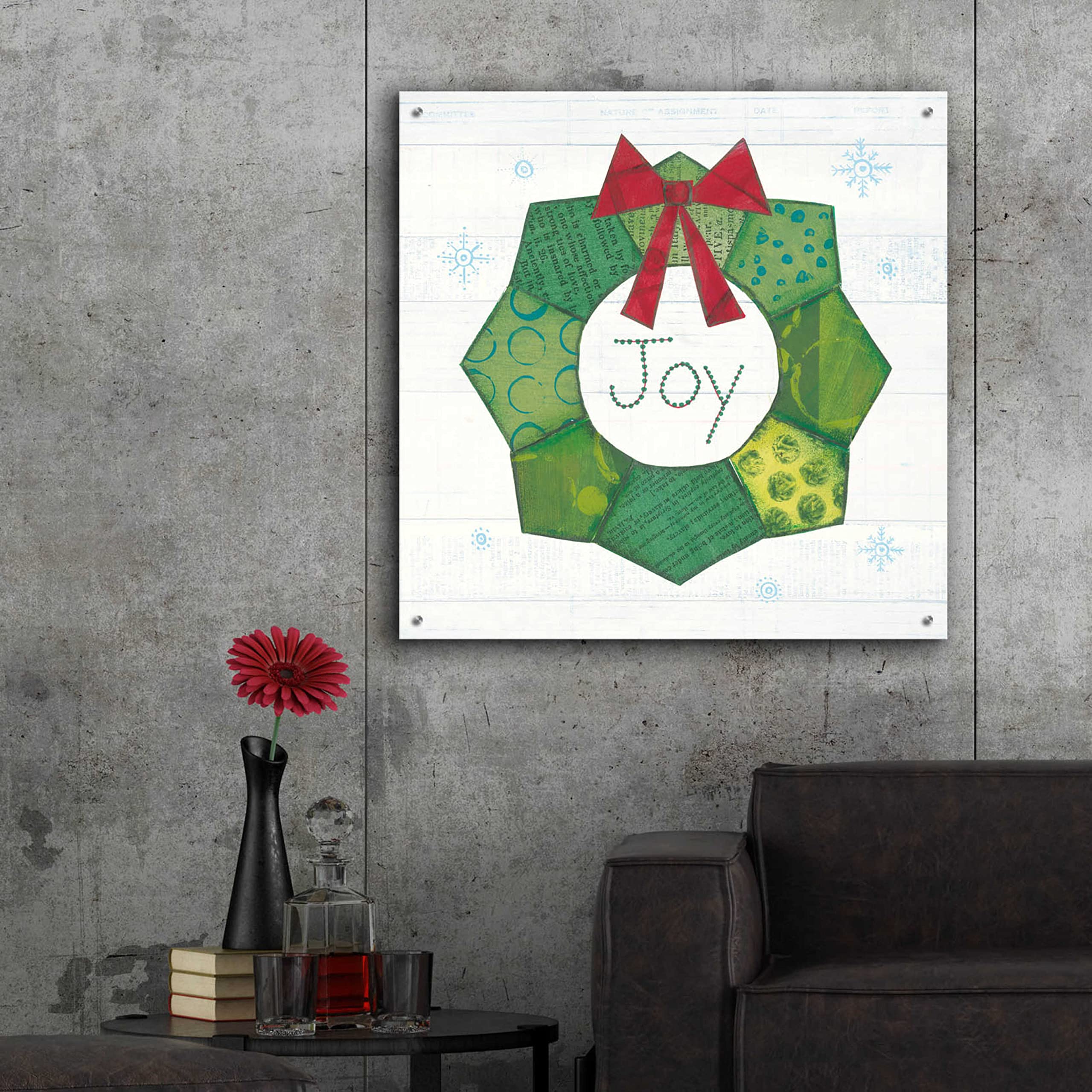 Epic Art 'Christmas Patchwork II' by Courtney Prahl - 36x36 Inch Acrylic Glass Wall Decor - Holiday Home Decoration for Living Room, Bedroom & Office