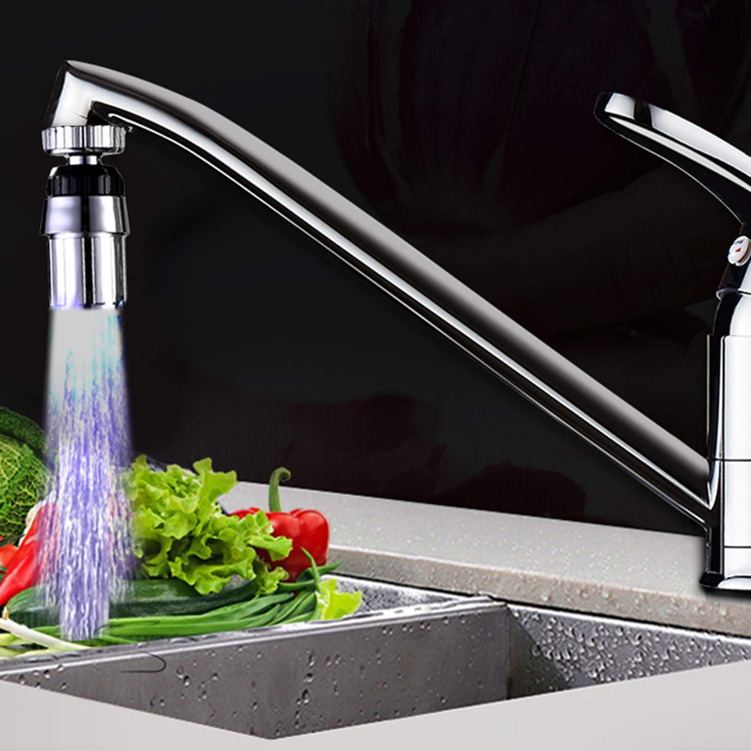 3-Color Temperature Sensitive Gradient LED Faucet Light - 360° Rotatable Color Changing Tap Light for Kitchen & Bathroom Sink - Night Light, Mood Lighting & Water Flow Indicator (2-Pack)