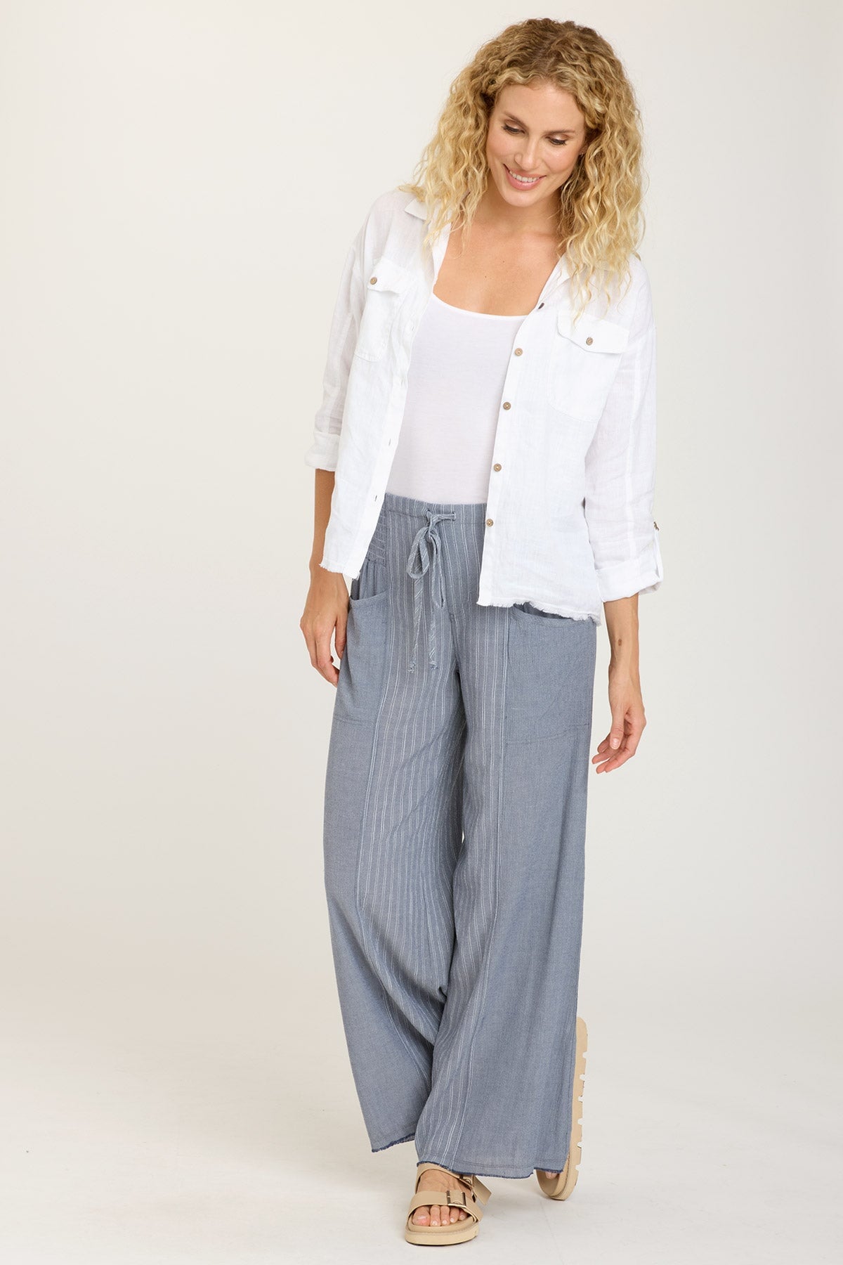 Quita Wide Leg Indigo Jeans - Women's High Waisted Stretch Denim Pants for Casual & Office Wear