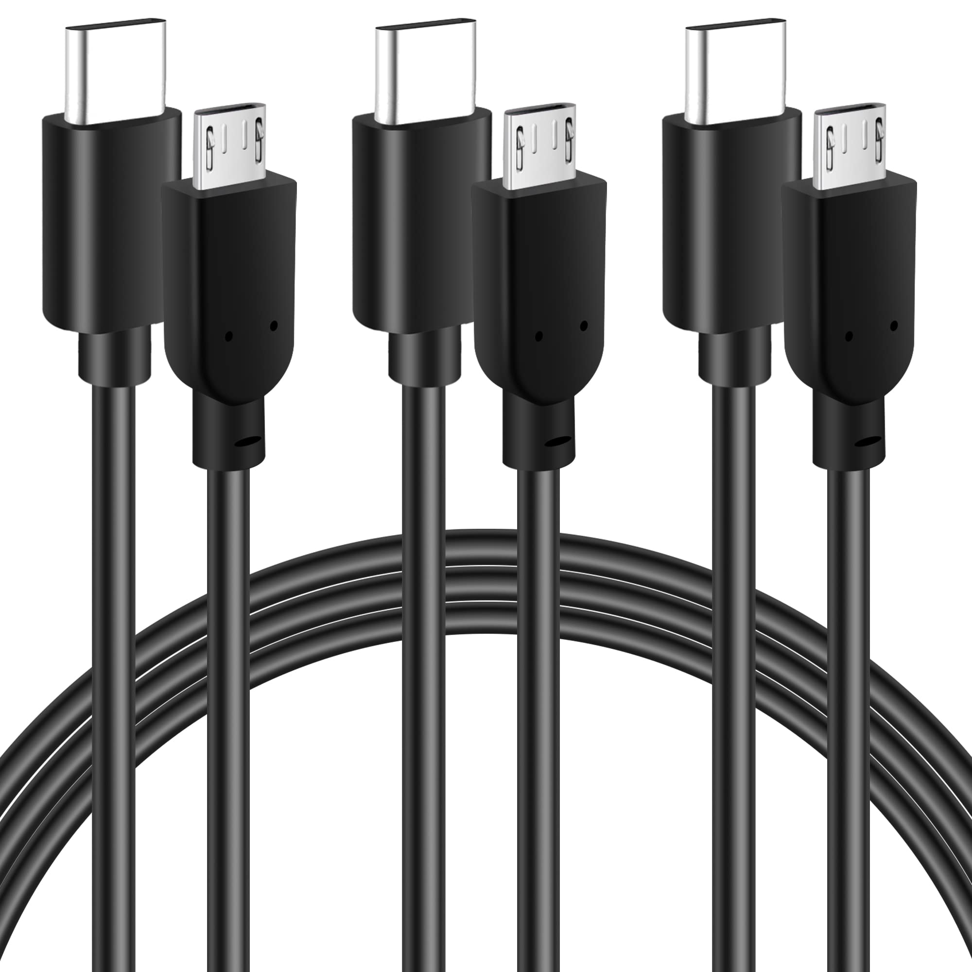Premium USB C to Micro USB Cable 6FT (3-Pack) - Fast Charging & Data Sync Cord for MacBook Pro, Galaxy S7/S6, Kindle, Pixel 3XL/2XL - Durable Flexible Micro USB to Type C Adapter for Home, Office & Travel Use