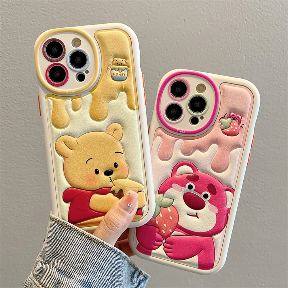 Cute Pink Bear TPU Leather Embossed Cartoon Case for iPhone 11 Pro Max - Shockproof Protective Soft Rubber Phone Cover for Women & Girls | Perfect for Daily Use, Travel & Gift Giving