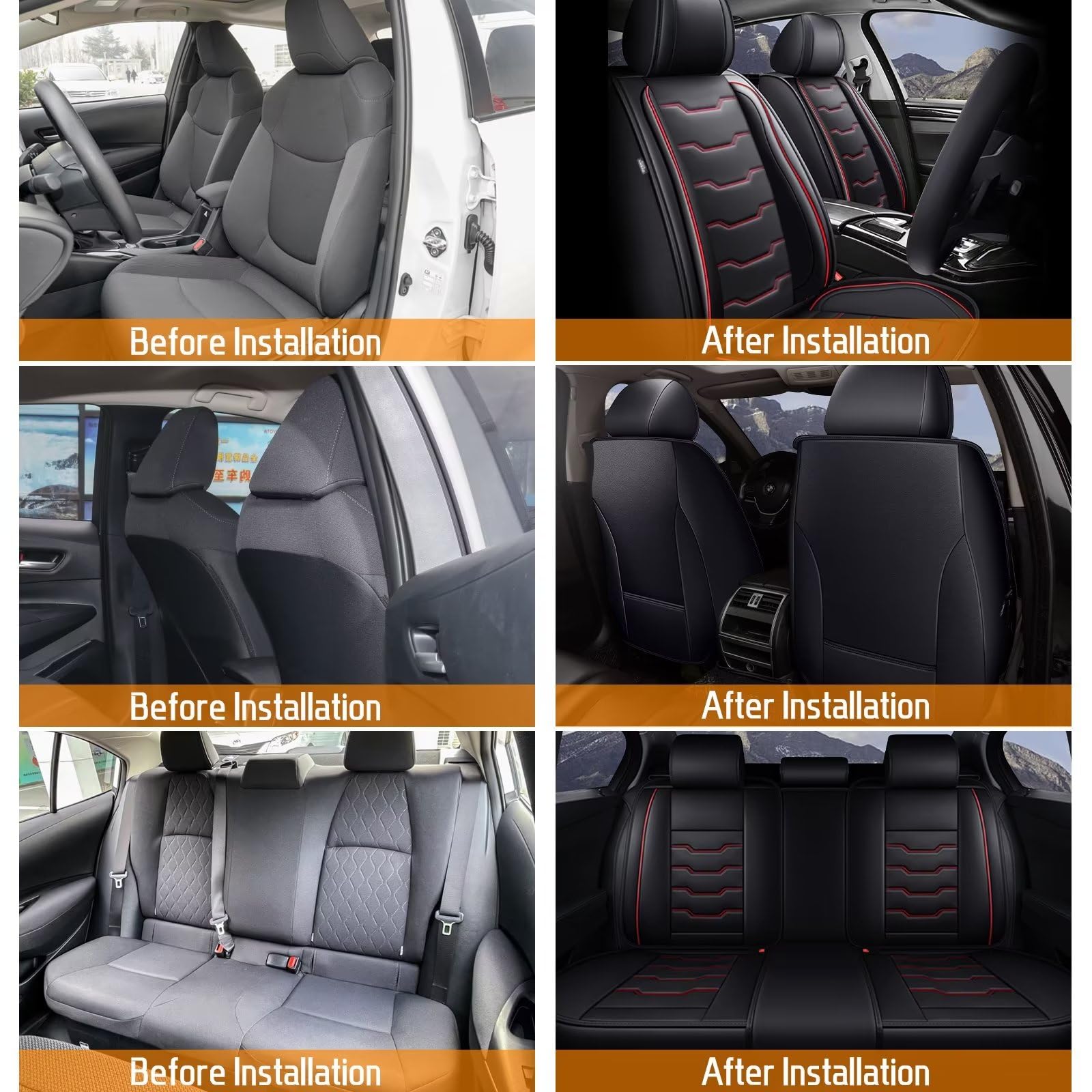 Premium Waterproof Faux Leather Car Seat Covers for Subaru Forester 2007-2025 - Full Set 5-Seat Protection with Red Stitching | Airbag Compatible | Durable Automotive Interior Accessories for Road Trips, Commuting & Family Travel