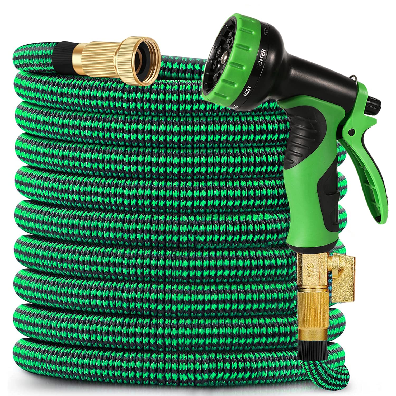 25 ft Expandable Garden Hose - Kink Free Water Hose 25ft with 10 Pattern Spray Nozzle, 3/4 Solid Brass Connectors, Retractable Latex Core - New Flexible Expanding Hose for Lawn, Garden, Car Washing & Outdoor Cleaning