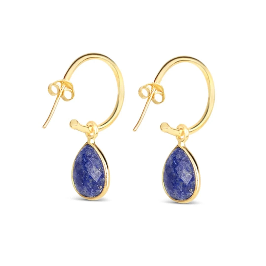 Lapis Lazuli Drop Hoop Earrings - 14K Gold Plated September Birthstone Jewelry for Women | Perfect Gift for Birthday, Anniversary & Special Occasions