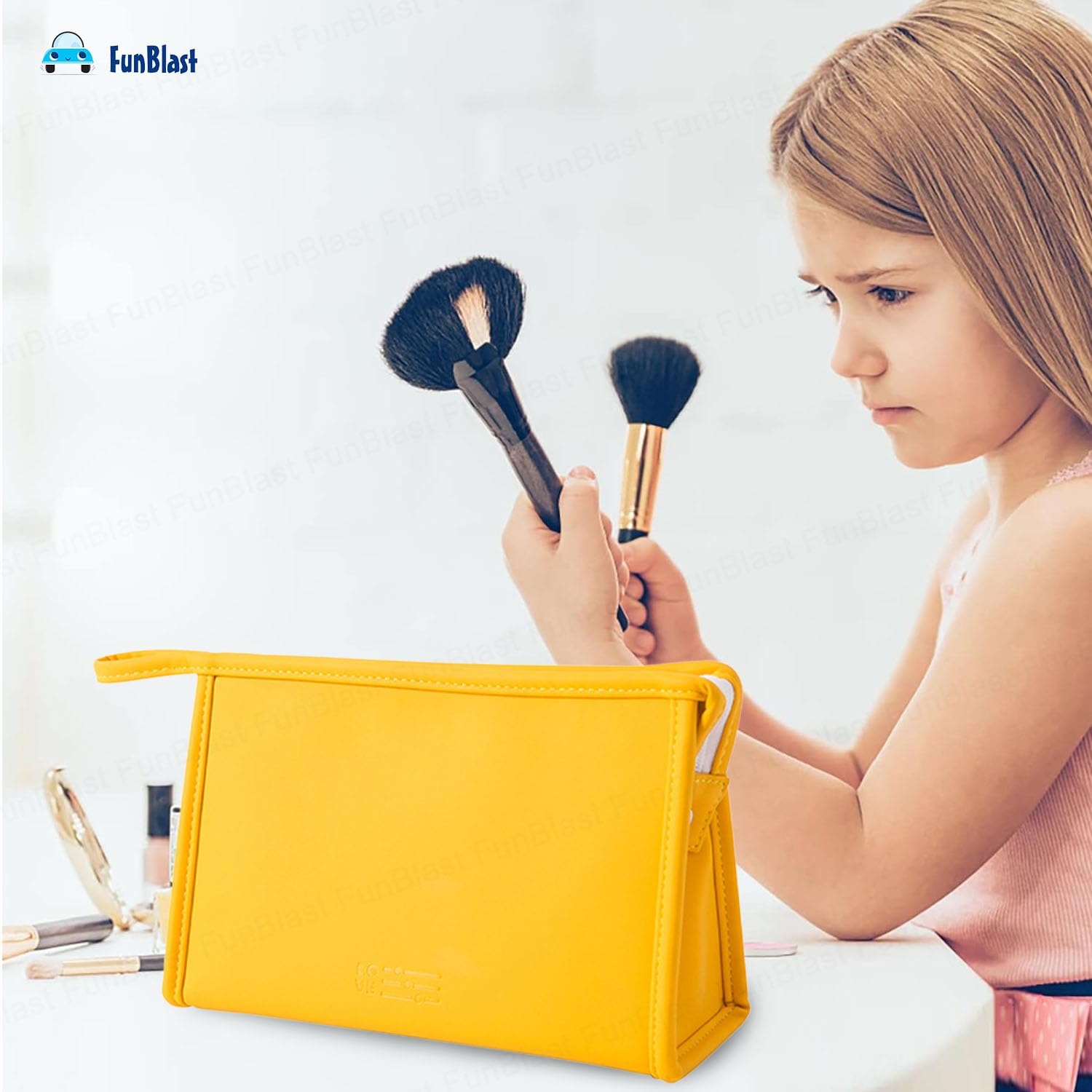 FunBlast Women's Cosmetic Pouch - Waterproof Makeup Bag with Zipper Lock, Travel Toiletry Organizer, Portable Storage Case for Cosmetics, Jewelry & Essentials (Yellow) - Perfect for Travel, Gym & Daily Use