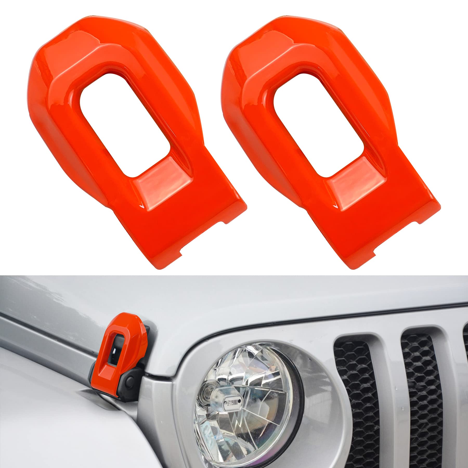 Jeep Wrangler JL JLU & Gladiator JT Hood Latch Lock (2018-2021) - Orange External Cover Catch Bracket Accessories | Off-Road Protection & Custom Styling Upgrade