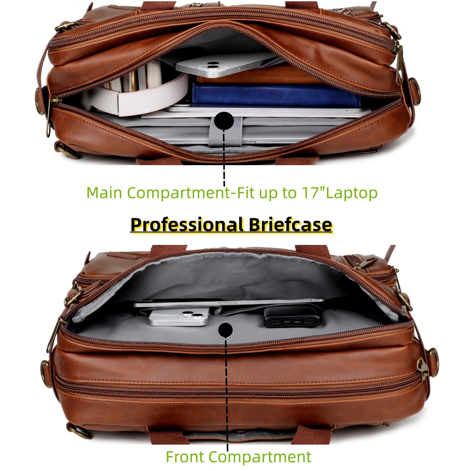 Premium Leather Laptop Briefcase & Backpack Hybrid - 17 Inch Vintage Business Bag for Men, Large Travel Carry On Backpack (Brown) HB-22 | Perfect for Office Commute, Business Trips & College Use