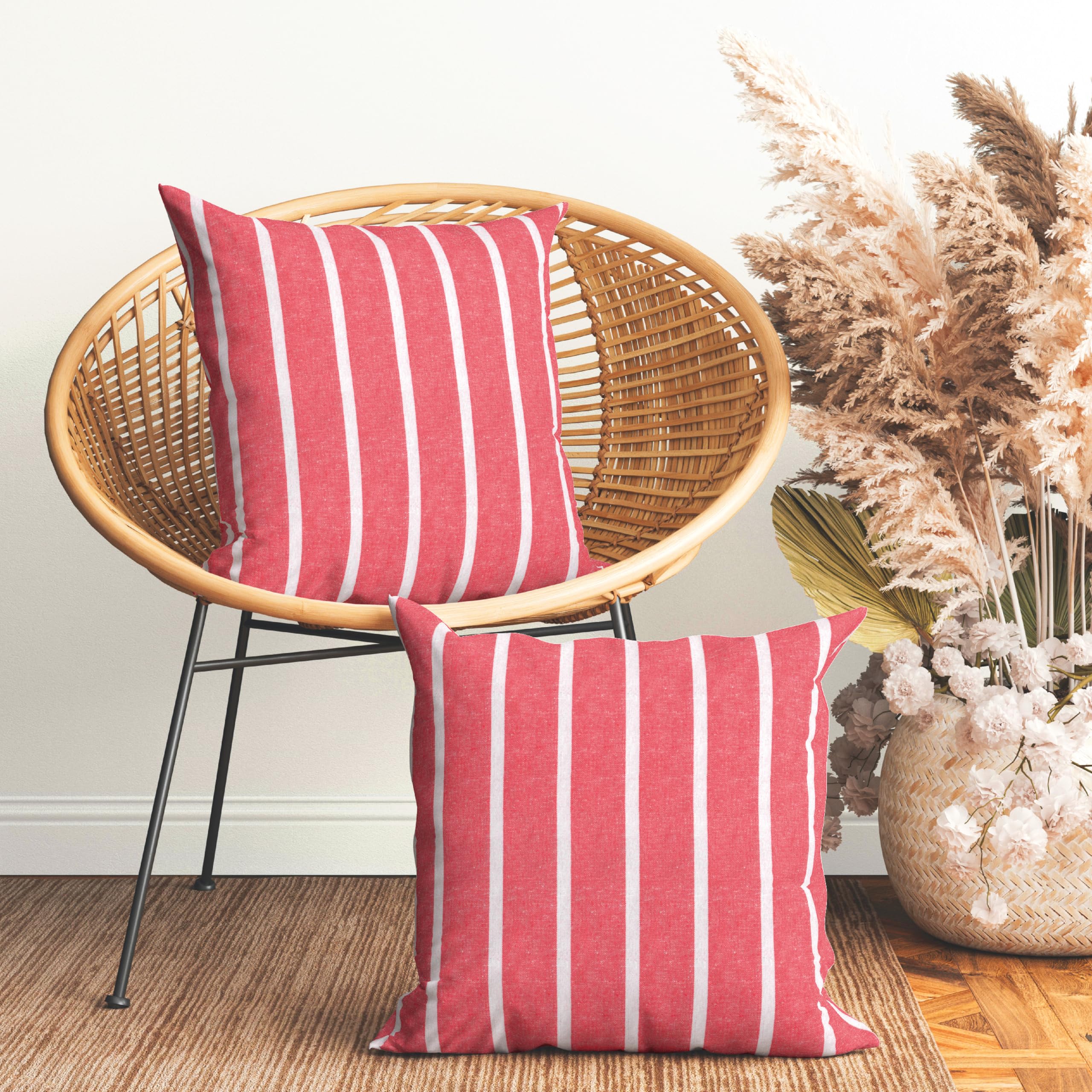 Encasa XO Farmhouse Throw Pillow Covers Set of 2 - 18x18 Inch Roma Red Stripes & Plaid | Decorative Cushion Covers No Inserts | Living Room, Couch, Sofa, Bedroom Decor | Cozy Home Accent for Farmhouse, Rustic & Modern Style