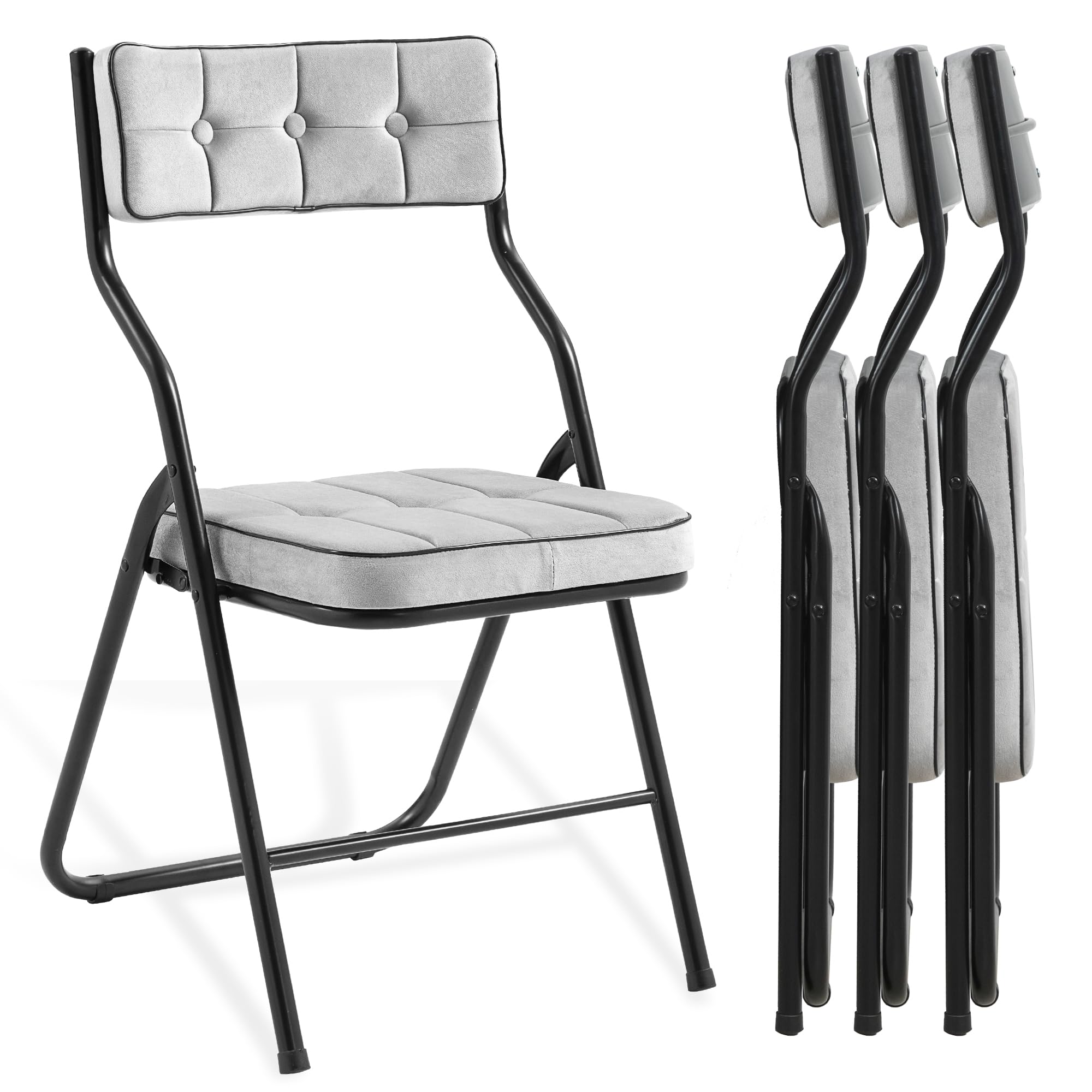 HOMEFUN 4 Pack Padded Folding Chairs with Cushion - Foldable Dining Chairs for Kitchen, Office, Wedding & Party - Portable Extra Seating for Guests (Gray) - Perfect for Indoor & Outdoor Events, Camping & Home Use