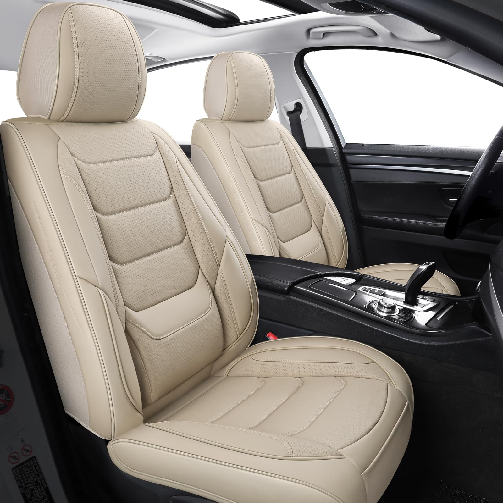 Breathable Leather Car Seat Covers - Waterproof Front Seat Protectors Universal Fit for Most Vehicles, SUVs, Trucks & Vans (Beige, Pair) | Perfect for Daily Commute, Road Trips & Family Travel