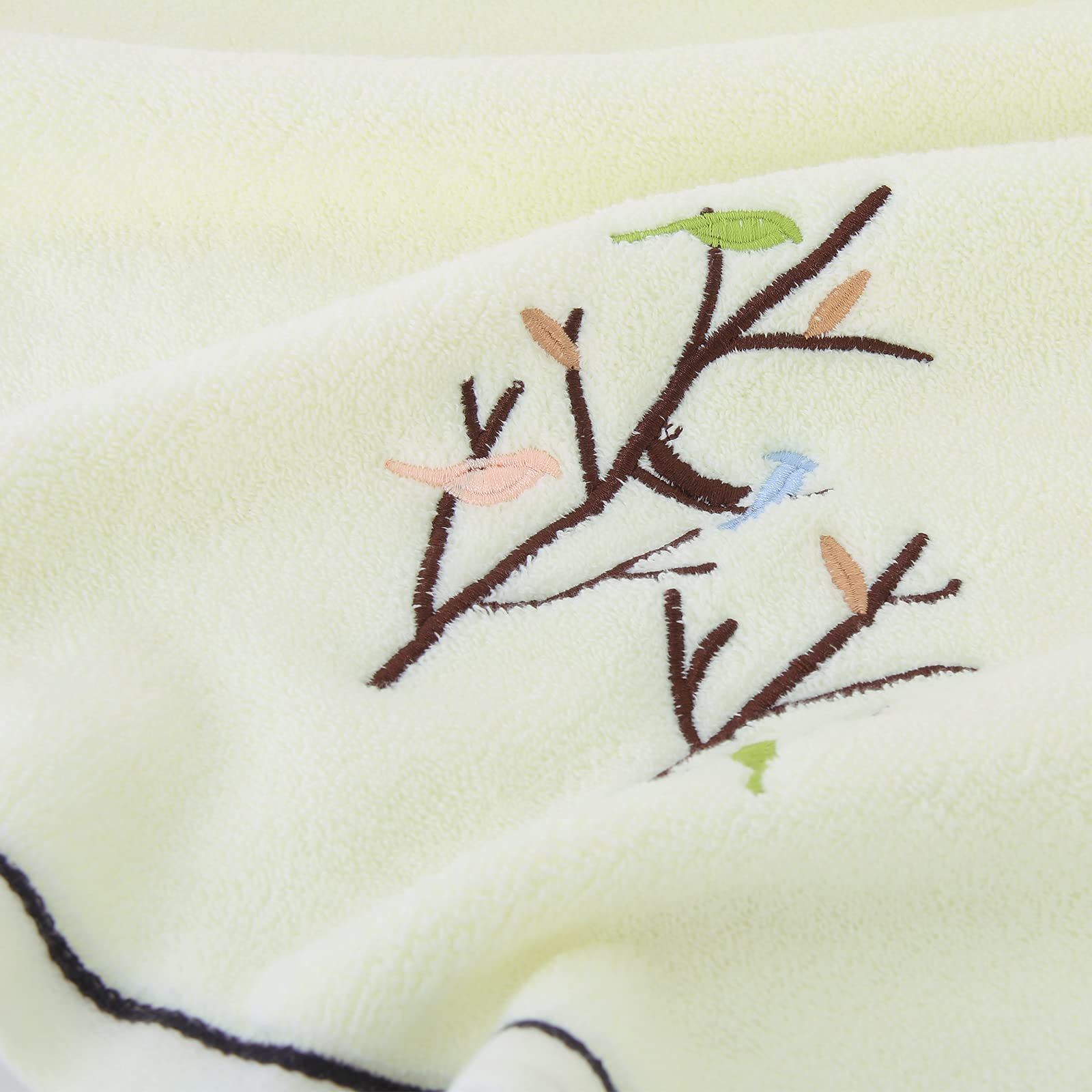 Pidada 4-Pack Embroidered Bird Tree Hand Towels - 100% Cotton, Super Absorbent & Soft Bathroom Towels for Decorative Use (Light Yellow) | Perfect for Guest Bathrooms, Powder Rooms & Farmhouse Decor