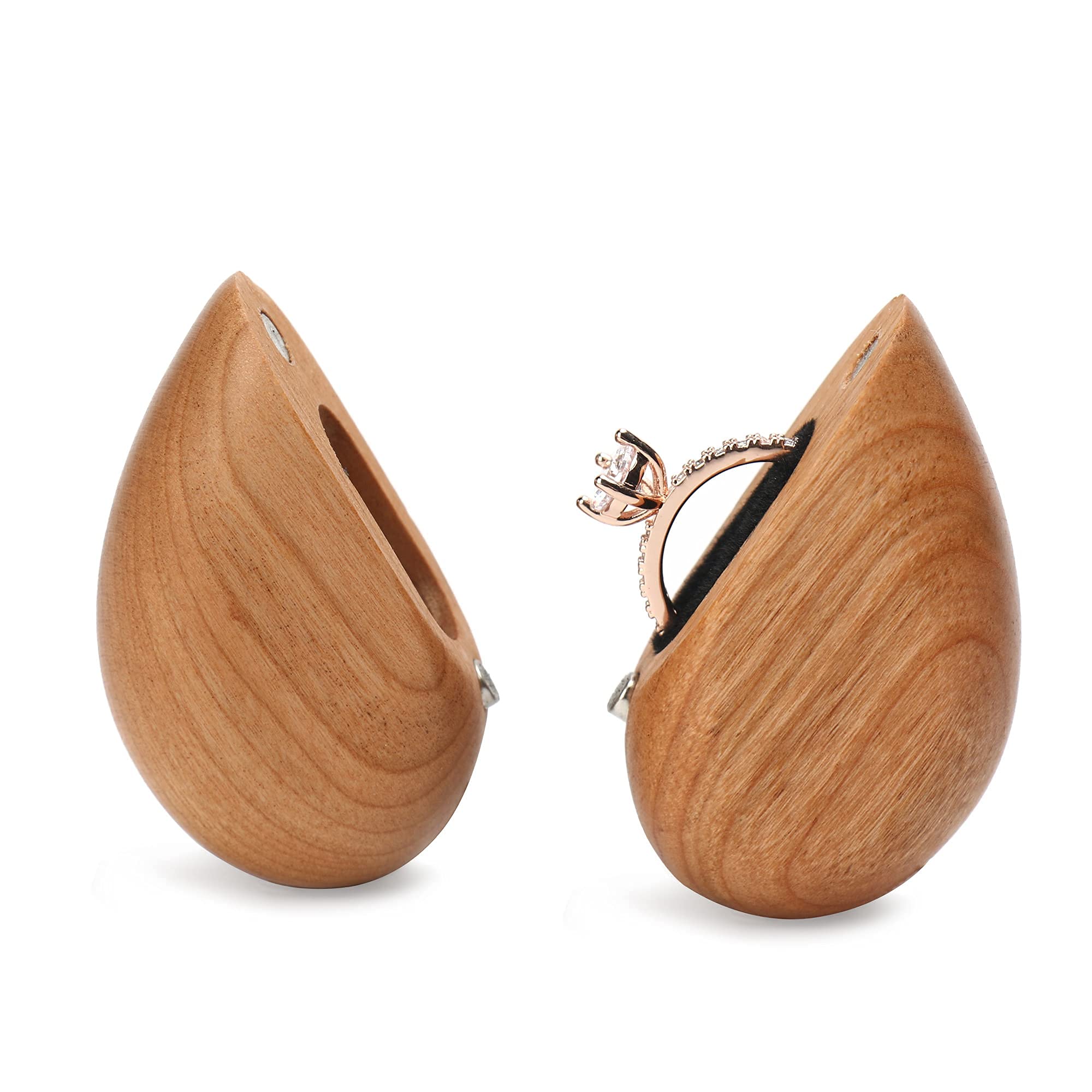 Heart-Shaped Wooden Ring Box for Wedding, Proposal & Engagement - Cherry Wood Ring Holder Case - Perfect Gift for Brides & Couples - Ideal for Jewelry Storage & Romantic Surprises
