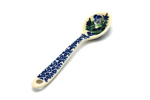 Handmade Polish Pottery Spoon - Small Huckleberry Design - Perfect for Tea, Coffee, or Dessert Serving - Unique Ceramic Kitchen Gift