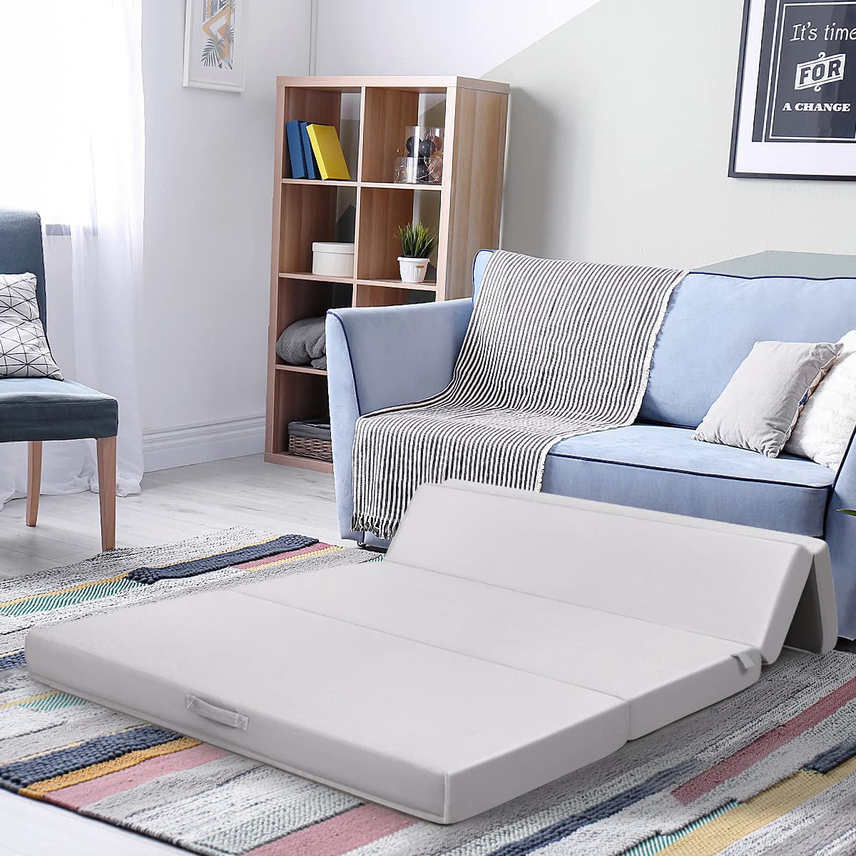 KOMFOTT 4 Inch Tri-Fold Foam Mattress - Twin XL Size with Removable Washable Cover - Portable Folding Guest Bed for Camping, Travel & Home Use - Gray Comfort Mattress for Floor, Sofa & Temporary Sleeping