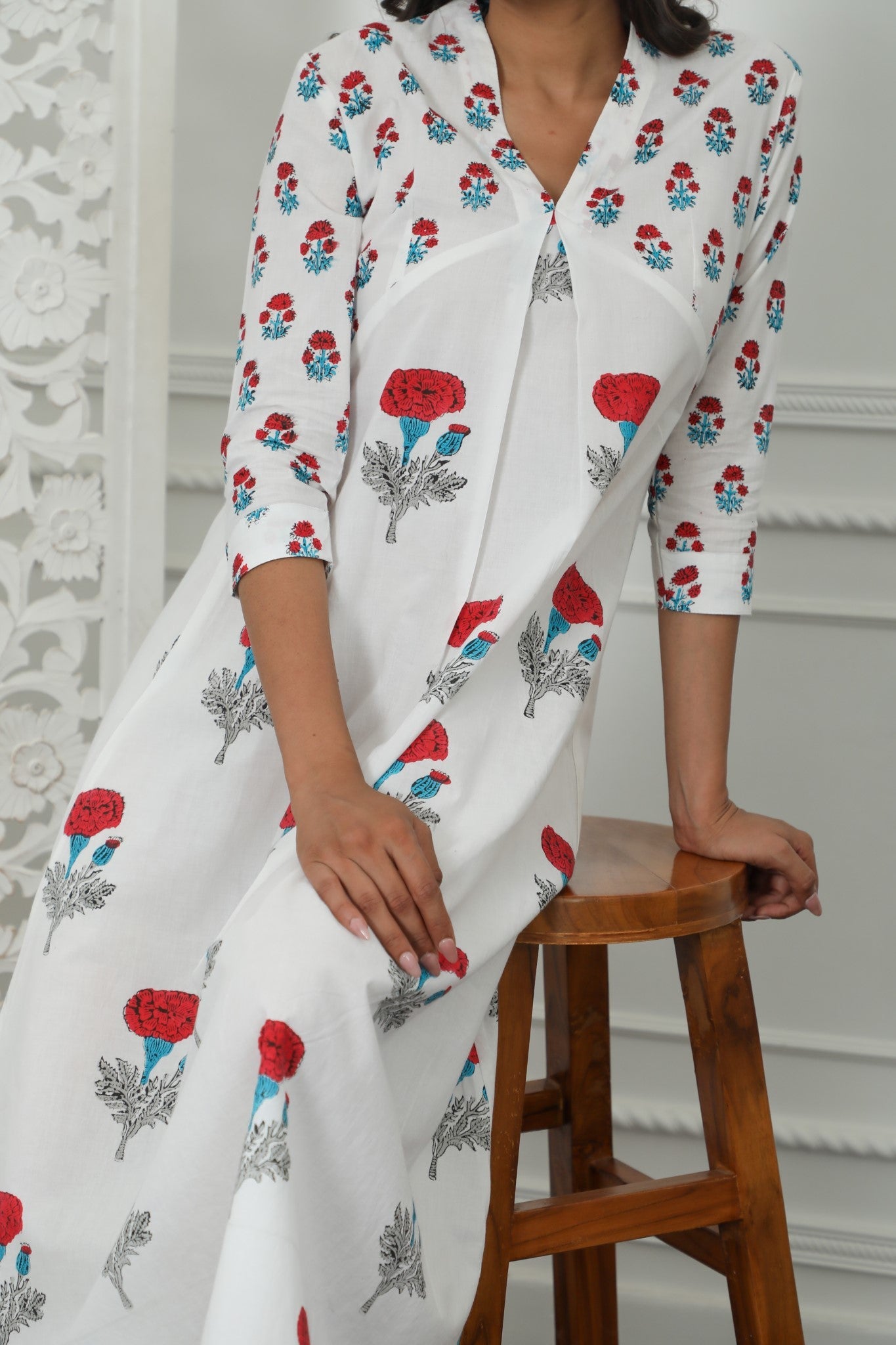 Azofree Handblock Printed Pure Cotton Dress - Floral Petunia Belly Design for Women | Perfect for Casual Wear, Summer Outfits & Boho Fashion