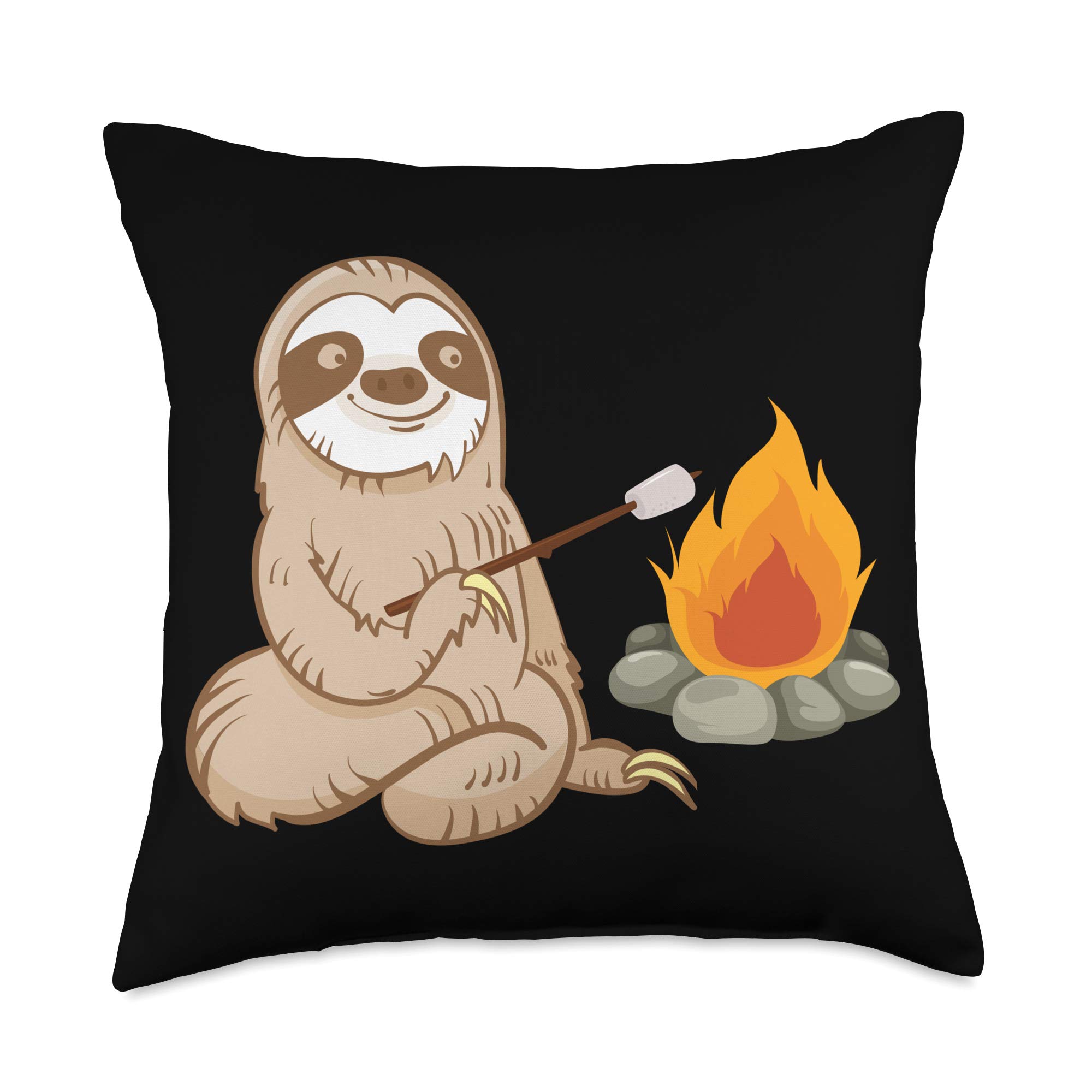 Sloth Throw Pillow 18x18 - Camp Fire & Toasting Marshmallows Design, Multicolor - Perfect for Cozy Living Room, Bedroom, or Dorm Decor