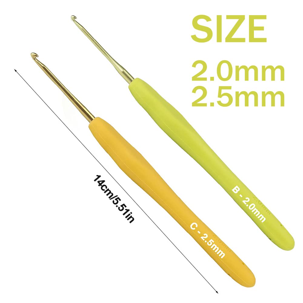 2.0mm & 2.5mm Aluminum Crochet Hooks Set with Soft Grip Rubber Handle - Ergonomic Design for Comfortable Knitting & Crocheting - Perfect for Beginners & Experts - Great for Making Scarves, Hats & Amigurumi