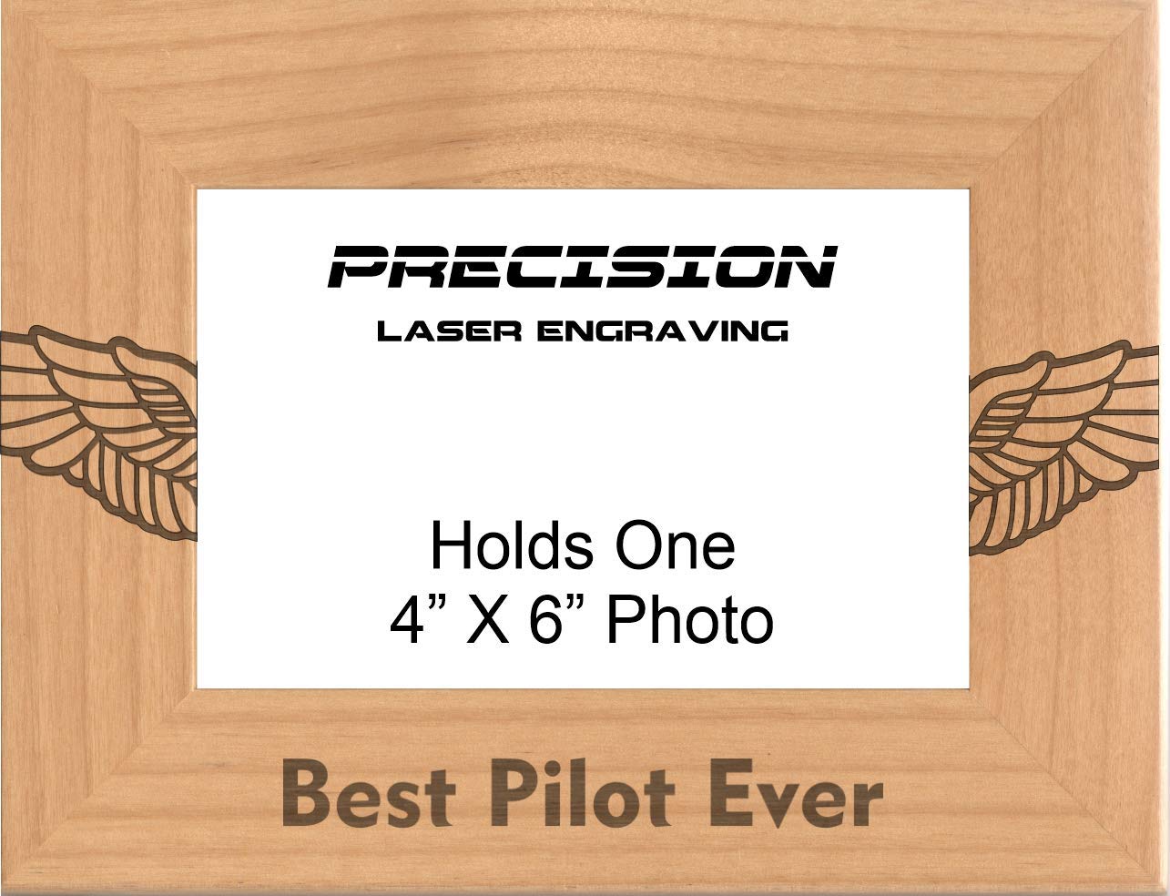 Best Pilot Ever - Engraved Natural Wood Picture Frame with Wings - Perfect for Aviation Enthusiasts, Office Decor & Gift Ideas