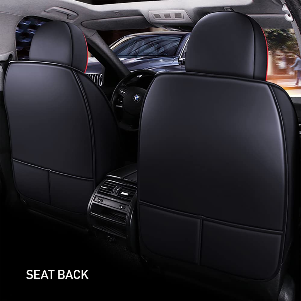 Universal Fit PU Leather Car Seat Covers Full Set for Jeep Wrangler JK 2018 - Black & Red Stitching with Headrest & Lumbar Support - Perfect for Off-Roading, Daily Commuting & Interior Protection